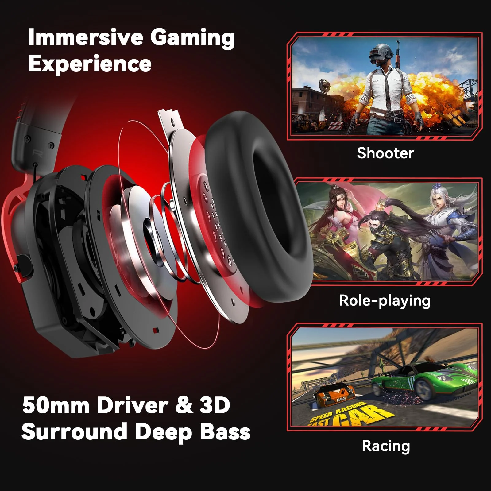 IMYB A88 Gaming Headset with Mic for Ps5, Pc, Xbox One Series X/s, Ps4, Switch, Stereo Wired Noise Cancelling Headphones with Microphone for Computer, Laptop, Mac, Nintendo, Games (Red) BlackRed - Image 3