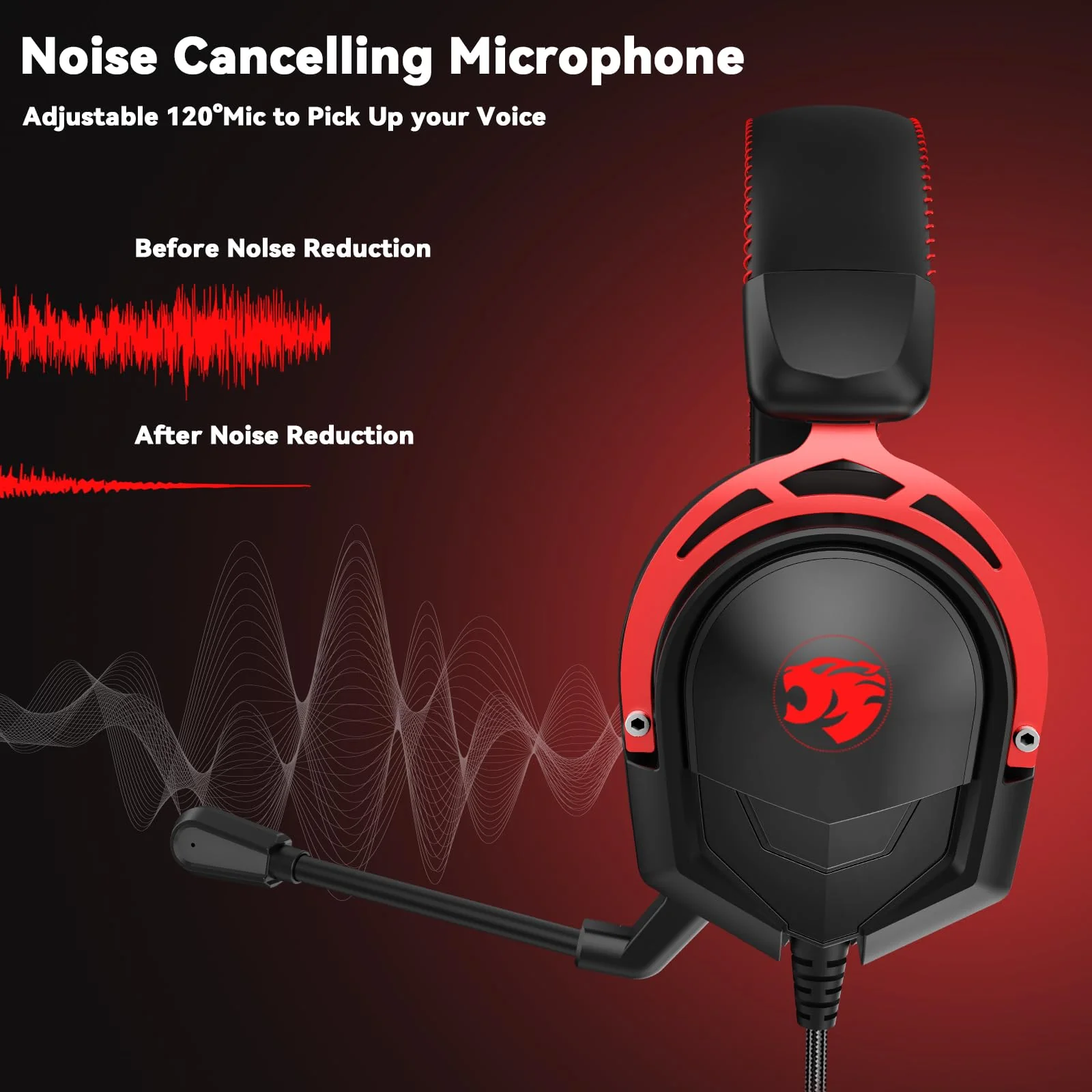 IMYB A88 Gaming Headset with Mic for Ps5, Pc, Xbox One Series X/s, Ps4, Switch, Stereo Wired Noise Cancelling Headphones with Microphone for Computer, Laptop, Mac, Nintendo, Games (Red) BlackRed - Image 4
