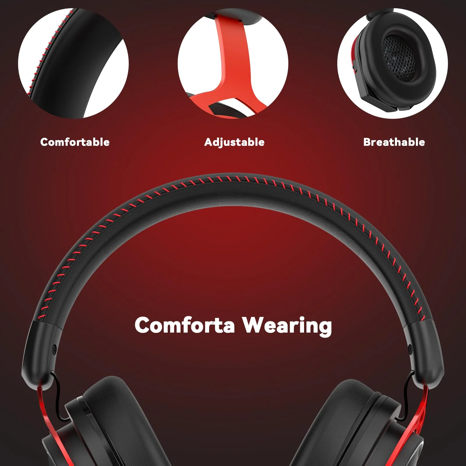 IMYB A88 Gaming Headset with Mic for Ps5, Pc, Xbox One Series X/s, Ps4, Switch, Stereo Wired Noise Cancelling Headphones with Microphone for Computer, Laptop, Mac, Nintendo, Games (Red) BlackRed - Image 5