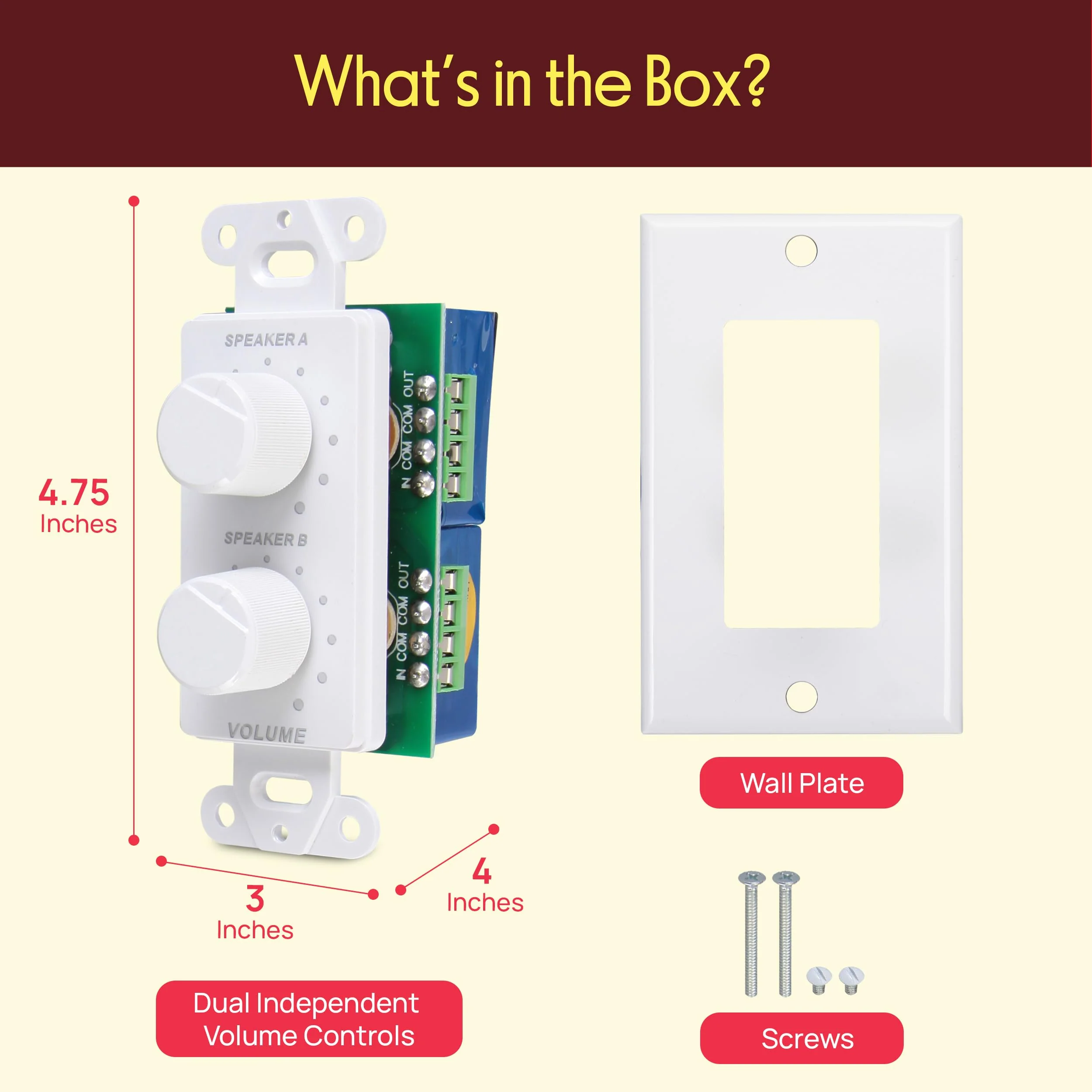 In Wall Speaker Volume Control - Home Audio Smart 2-Channel A/B Dual Channel Speakers Controller Selector Pod Box - Rotary Knob Fader Control Up to (2) Pair of Indoor or Outdoor Speakers - Pyle PVCD15 Standard - Image 2