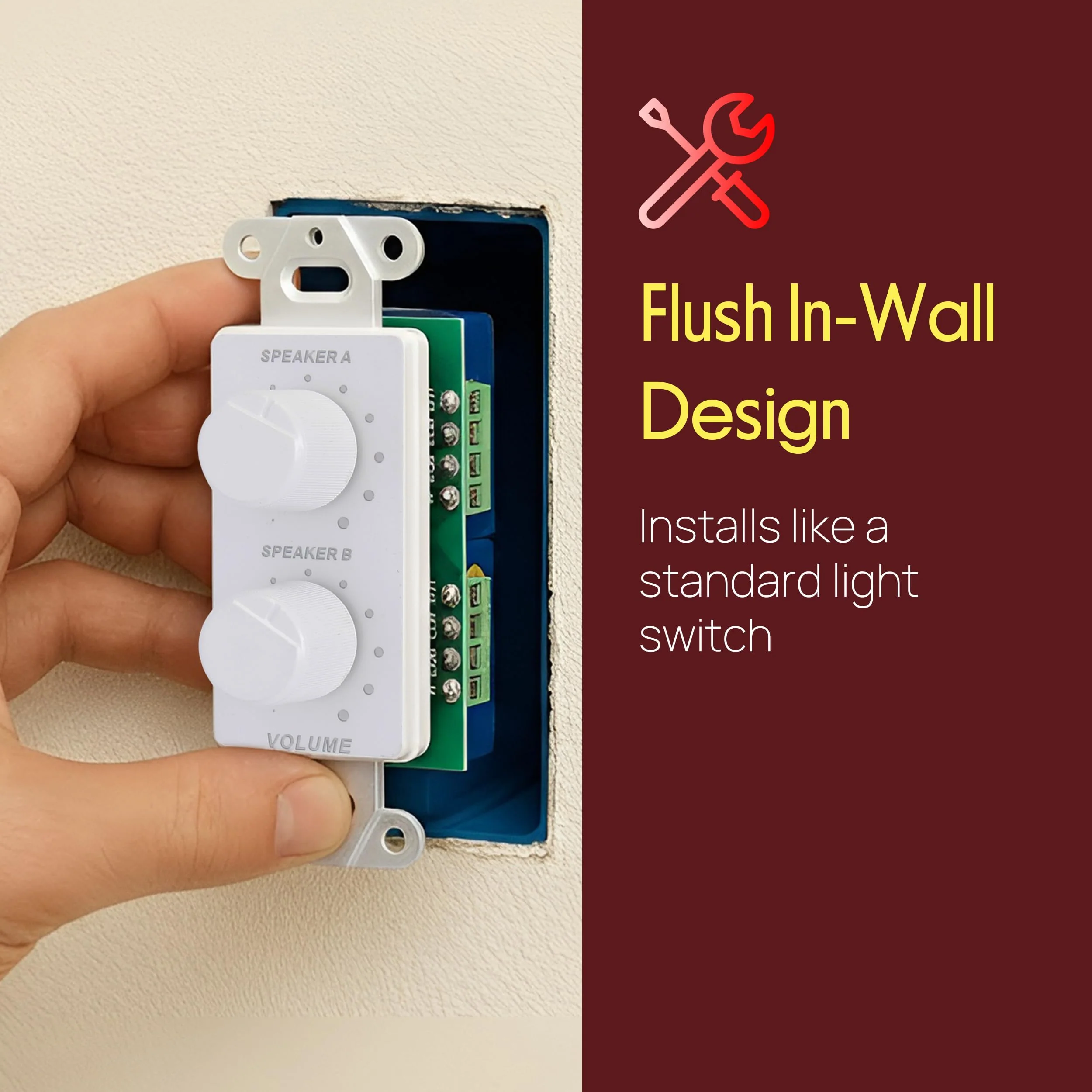 In Wall Speaker Volume Control - Home Audio Smart 2-Channel A/B Dual Channel Speakers Controller Selector Pod Box - Rotary Knob Fader Control Up to (2) Pair of Indoor or Outdoor Speakers - Pyle PVCD15 Standard - Image 4