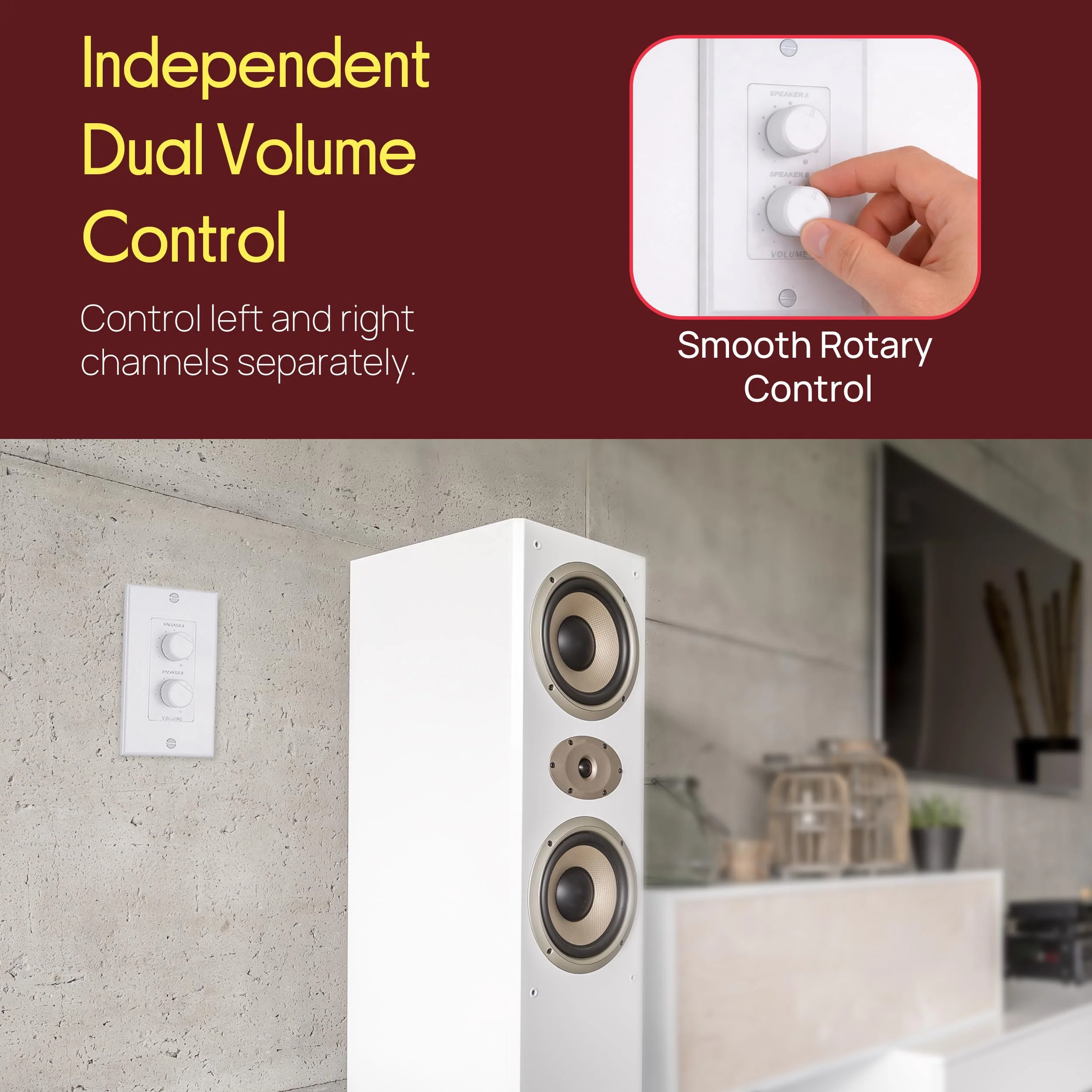 In Wall Speaker Volume Control - Home Audio Smart 2-Channel A/B Dual Channel Speakers Controller Selector Pod Box - Rotary Knob Fader Control Up to (2) Pair of Indoor or Outdoor Speakers - Pyle PVCD15 Standard - Image 5
