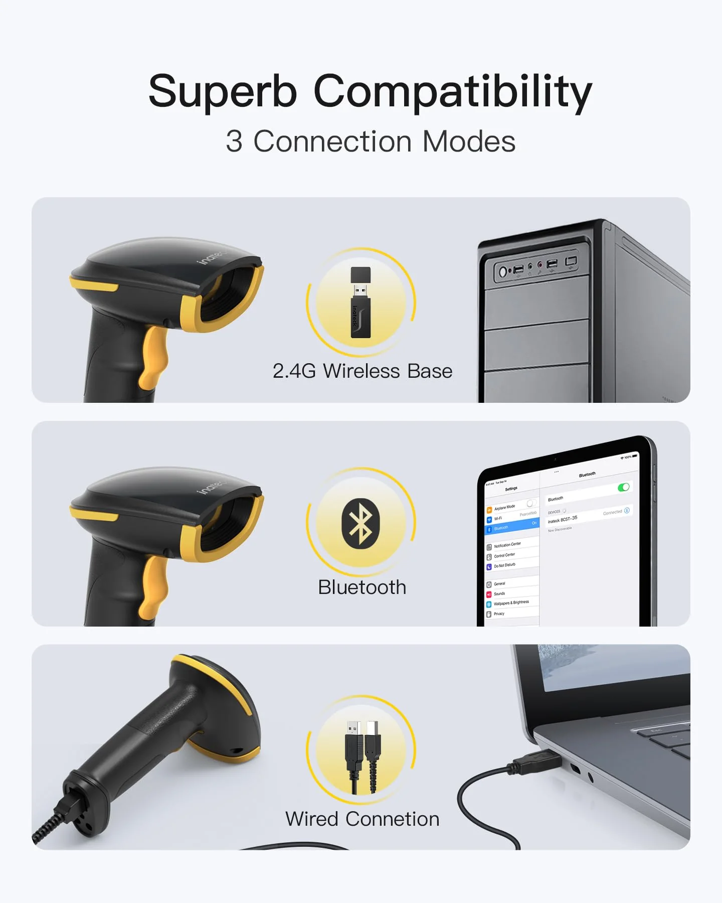 Inateck 2D Barcode Scanner with Intelligent Stand, Wireless QR Code Scanner, Handheld Scanner with APP and SDK, 2D Imager with 2600mAh Battery, BCST-35 - Image 5
