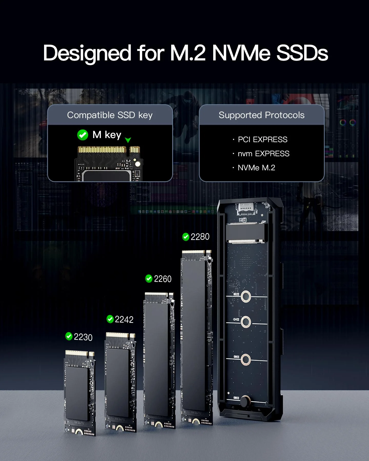 Inateck M.2 NVMe SATA SSD Enclosure with RGB,USB 3.2 Gen 2 (10 Gbps) Enclosure Support UASP Trim for NVME/SATA SSDs 2242/2260/2280(M Key), Tool-free Installation(Up to 4TB)，FE2024 Housing with RGB function - Image 3