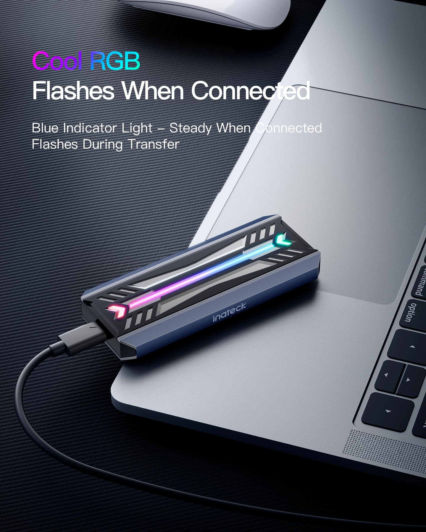 Inateck M.2 NVMe SATA SSD Enclosure with RGB,USB 3.2 Gen 2 (10 Gbps) Enclosure Support UASP Trim for NVME/SATA SSDs 2242/2260/2280(M Key), Tool-free Installation(Up to 4TB)，FE2024 Housing with RGB function - Image 4