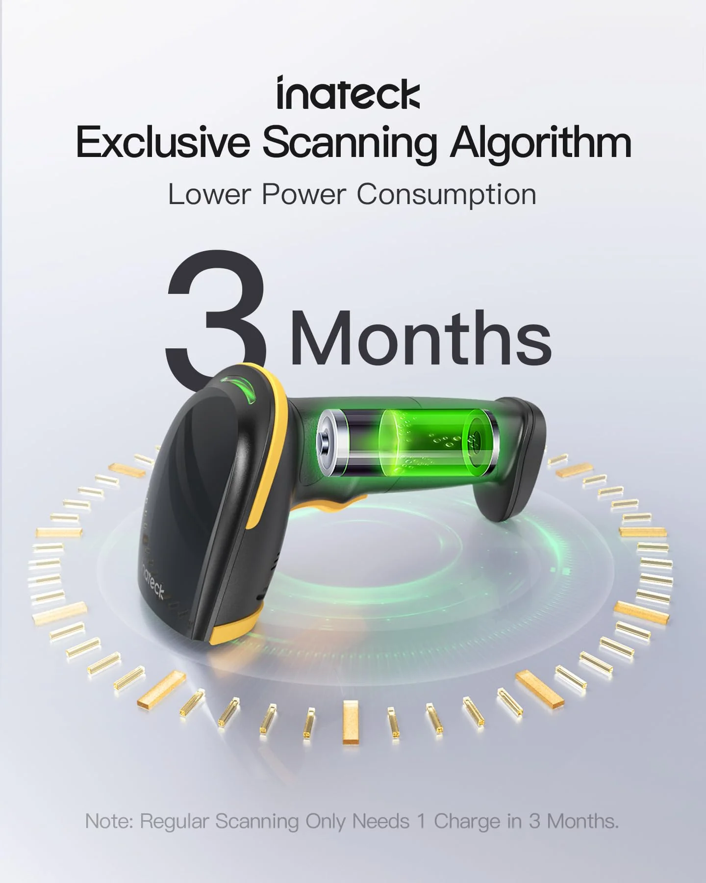 Inateck Wireless Barcode Scanner, Bluetooth Bar Code Scanner, 1D USB Barcode Reader Handheld, 2000mAh Battery 1 Charge 3 Months, Scanner Barcode with APP and SDK - Image 3