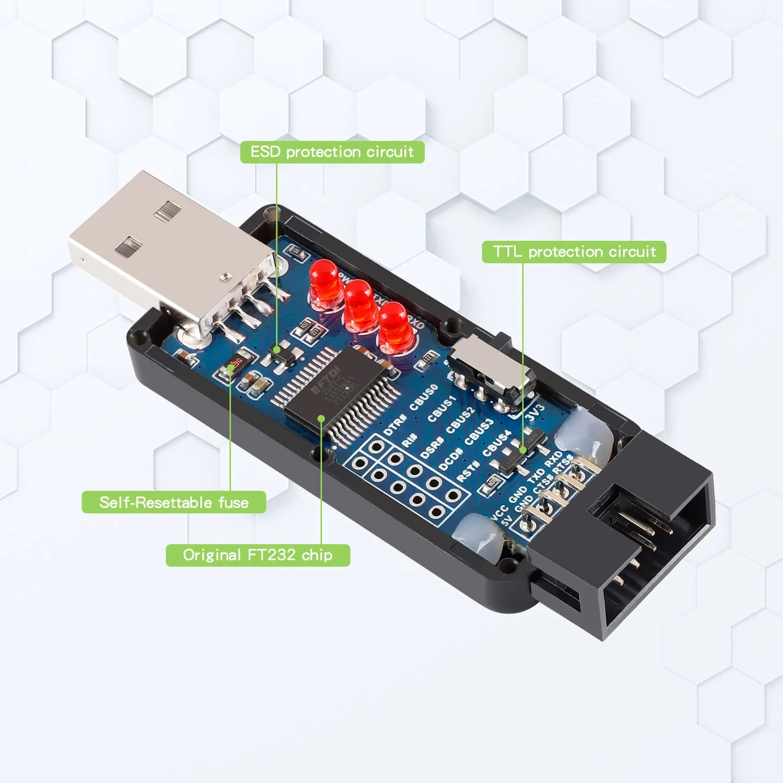 Industrial USB to Serial Adapter UART Serial Adapter FT232RL Serial to USB Converter USB to TTL Adapter Port Module Support Multi Systems and Multi Protection Circuits with Shell - Image 3