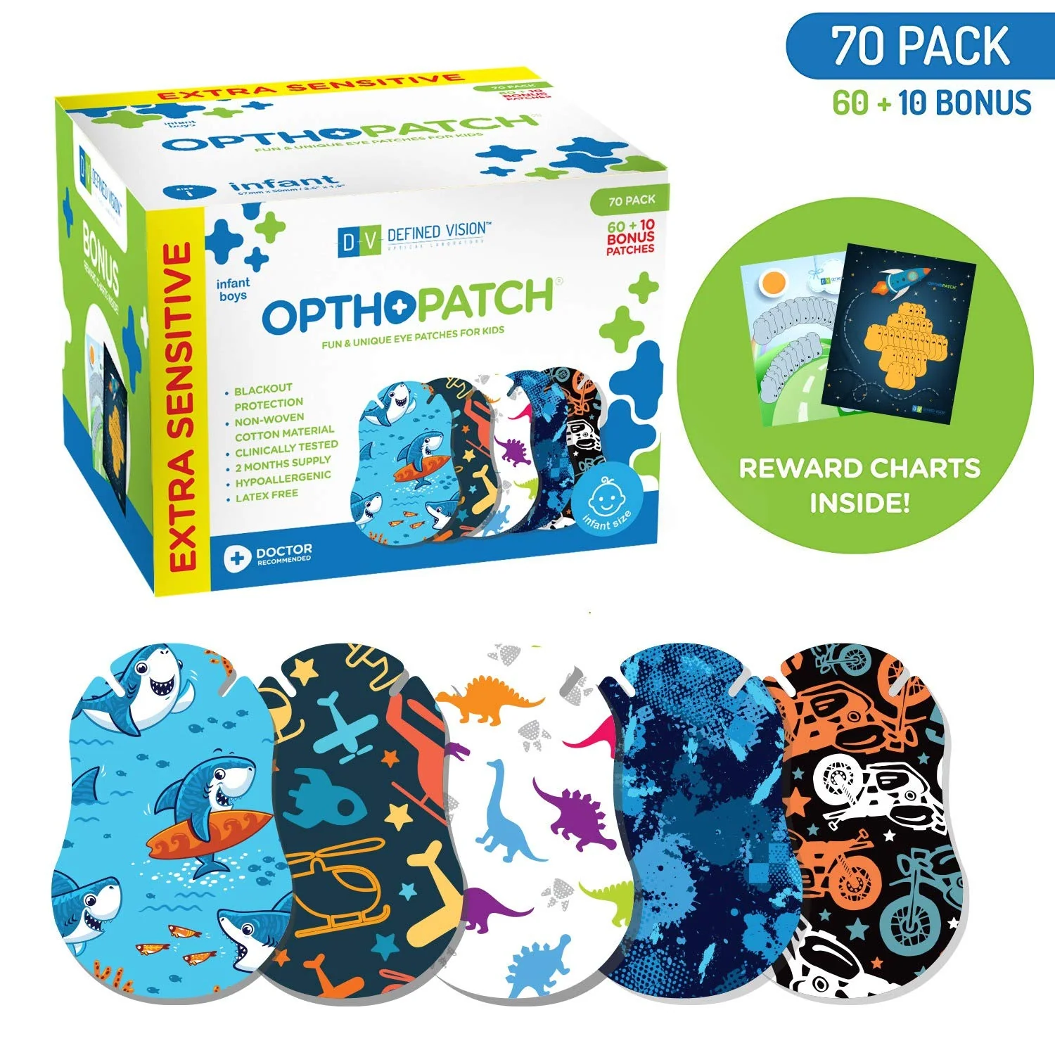 Infants Extra Sensitive Adhesive Eye Patch Boys 70 Pack Series II 70 Count (Pack of 1) - Image 2