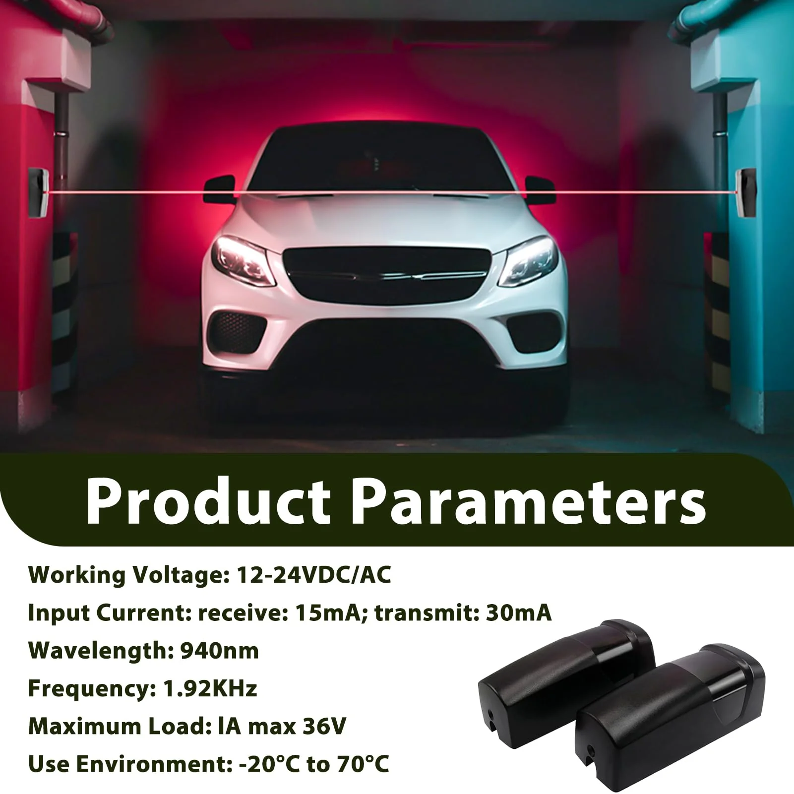 Infrared Sensor Light Beam, Light Barrier Infrared Sensor, IR Light Barrier Sensor, Universal 12/24 V AC/DC, Weatherproof, for Automatic Garage Doors and Gates, Range up to 20 Metres Rechteck - Image 4