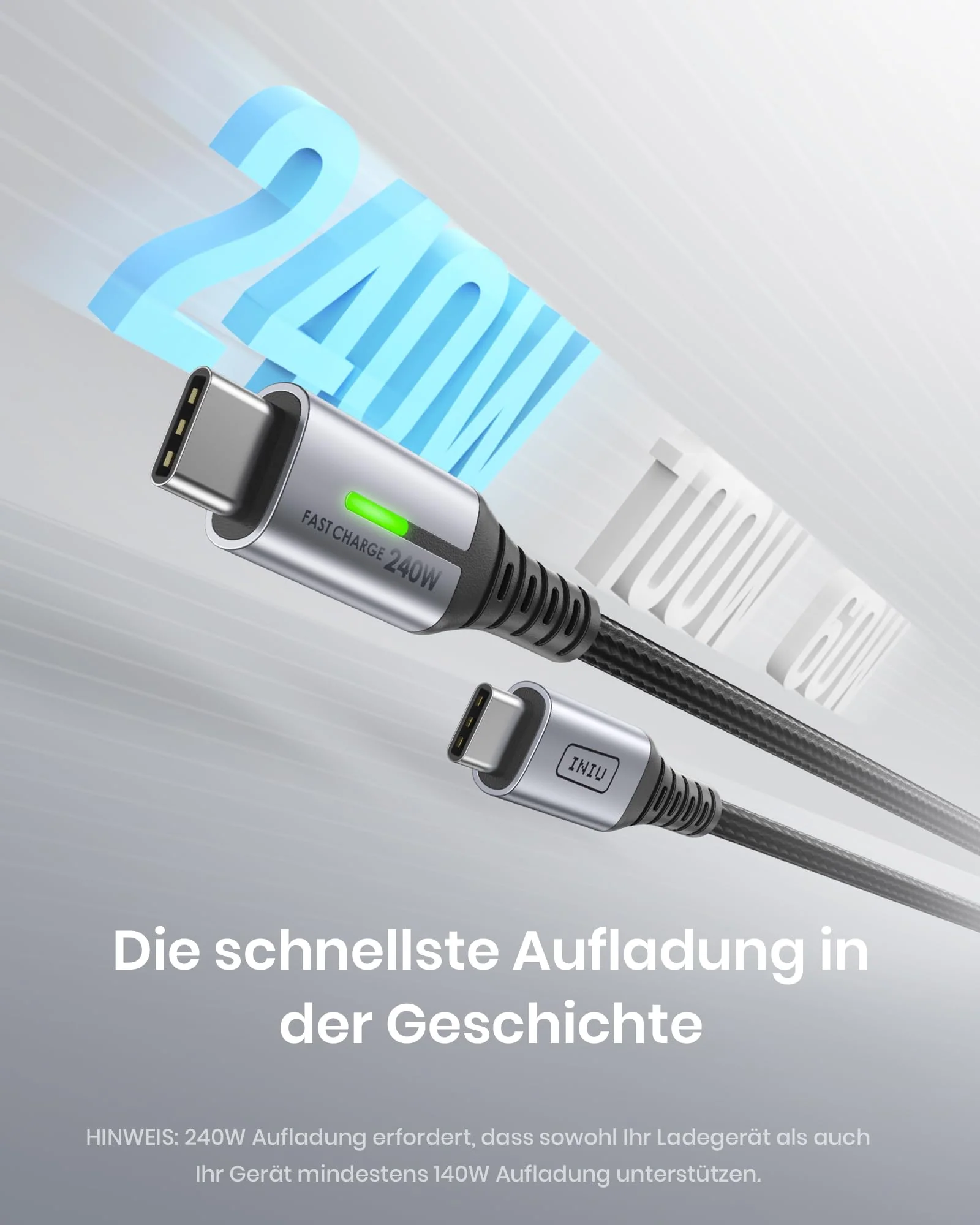 INIU 240 W USB C Cable, [2 Pack 2 m] PD Fast Charging Cable USB C to USB C, Nylon Braided Charging Cable USBC Charger for iPhone 16 15 Pro Max Samsung Galaxy S25 S24 S23 Ultra Pixel 7 iPad Pro MacBook 2m + 2m With LED light - Image 8