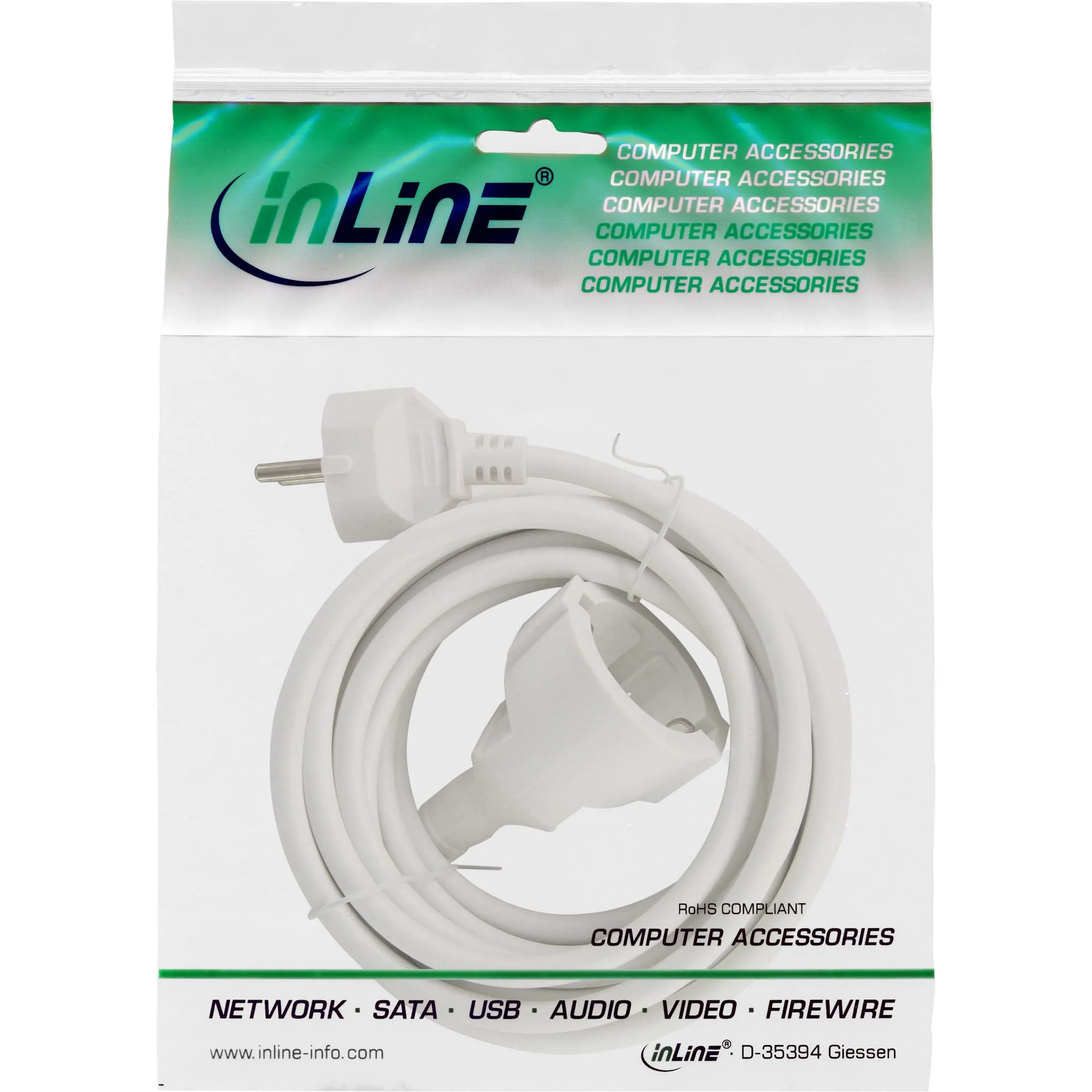 InLine CEE 7/7 Protective Contact Extension Cable for Indoor Use, GS Certified with Child Protection, 230 V, H05VV-F3G1.5, 1 m, White, 16400 W 1m - Image 2