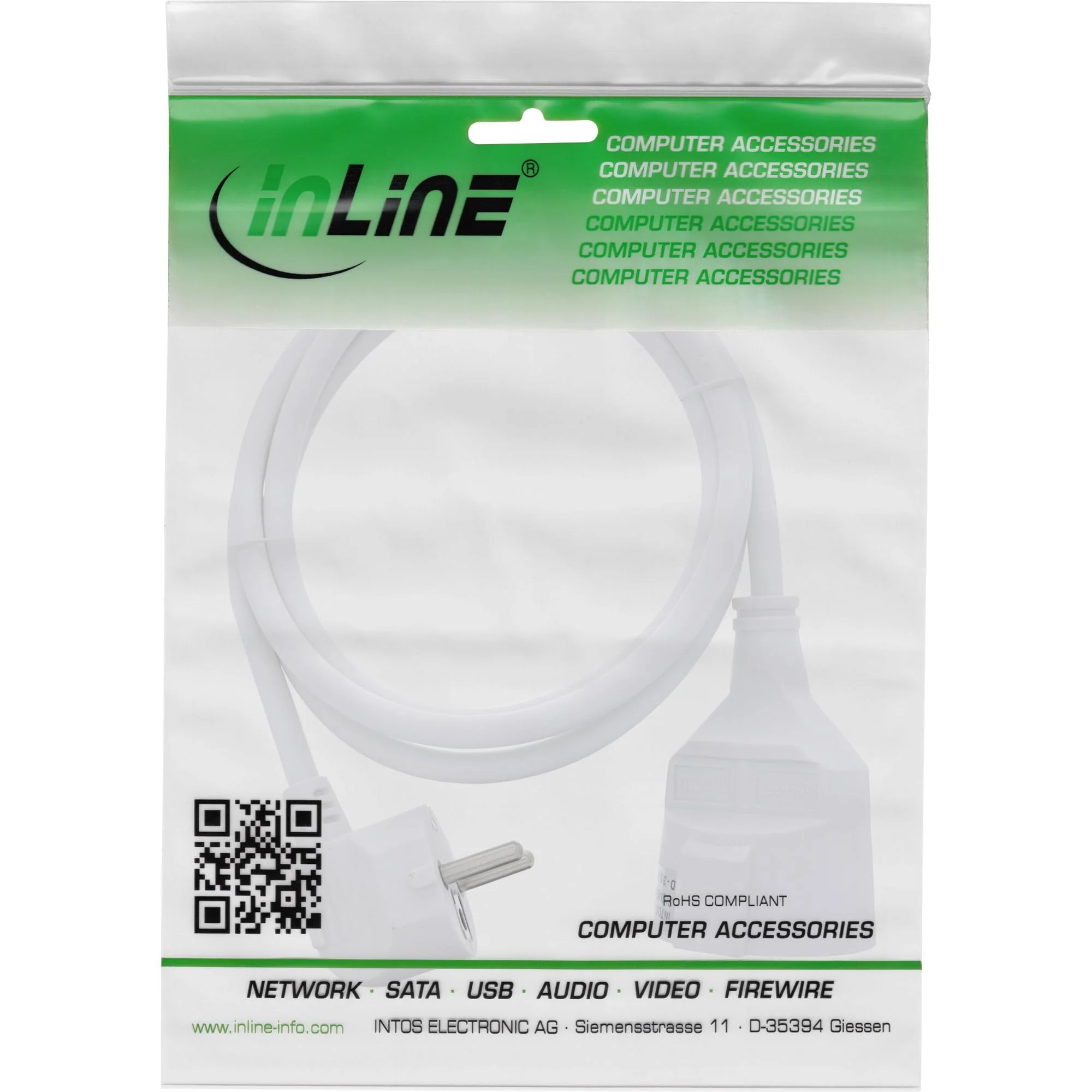 InLine Extension cable, power cable, 1.5 m, earthing contact plug angled/socket, H05VV-F, indoor, increased touch protection, white, 16401U 1,5m - Image 2