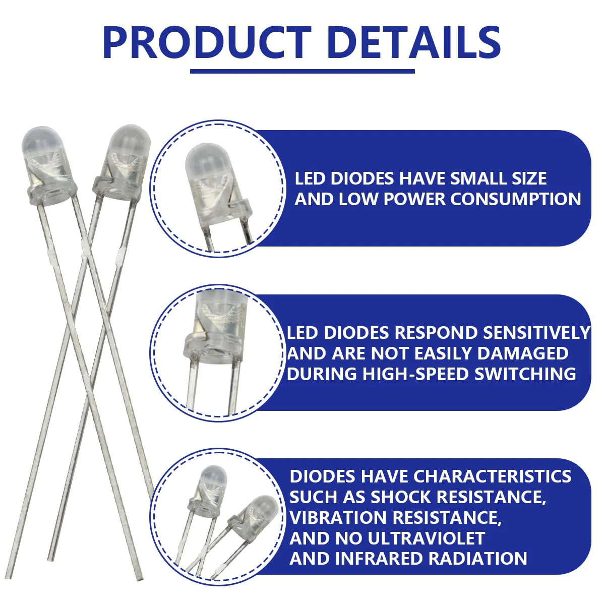 Innfeeltech 100 x 3 mm White LED Diode Lights DC 2.7 V ~ 3.4 V 20 mA 3 mm Electronic Emitting Components Light Emitting Diodes LEDs Bulb 3mm - Image 3