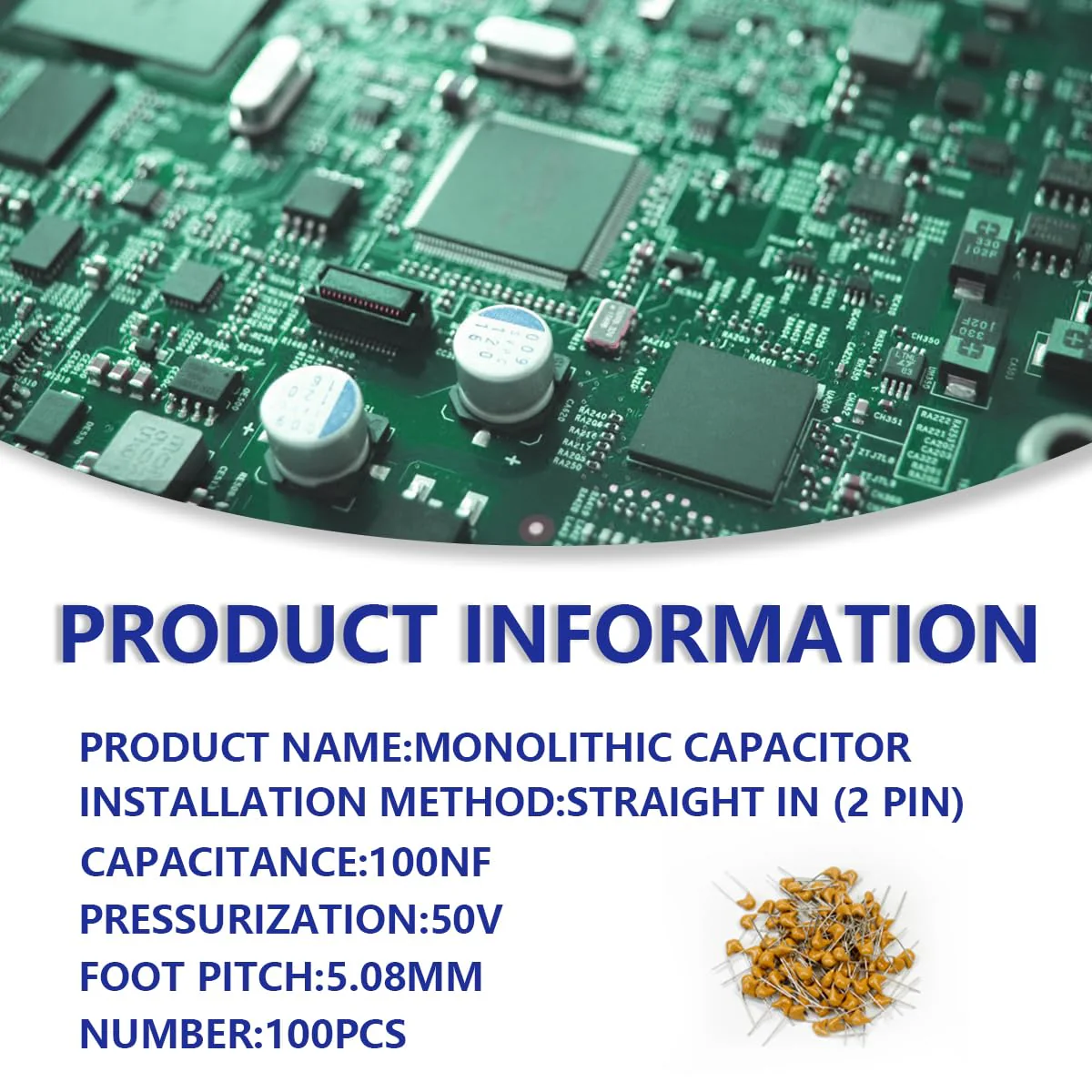 Innfeeltech 100pcs 50V 100nF Monolithic Ceramic Capacitor Yellow Electronic Accessories for Computer and Phone 44NF - Image 2