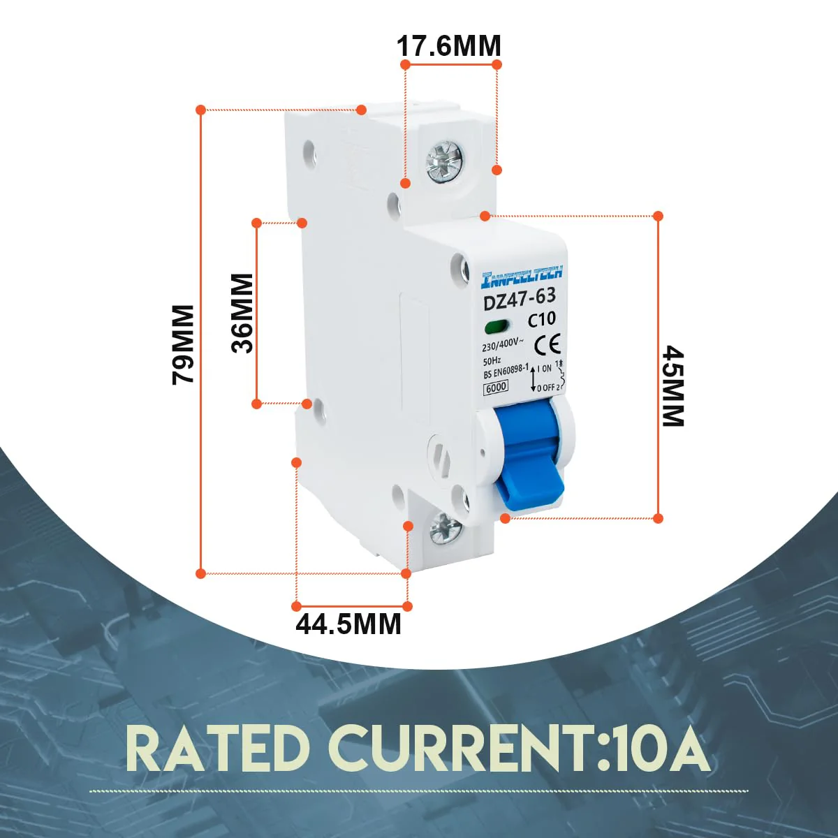 Innfeeltech 3 Pcs 10 Amp Current 230V Miniature Circuit Breakers MCB Single Pole Type B for DIN Rail Mounting 3 Pcs 10A - Image 2