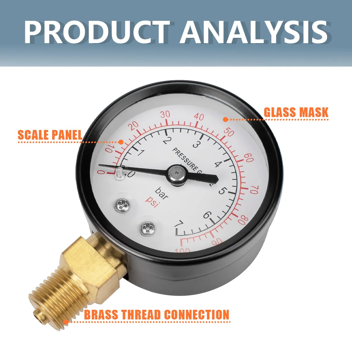 Innfeeltech 50mm Well Pump Pressure Gauge BSP 1/4" 0-7 Bar, 0-100 Psi with Bushings & Nipple Reducer, 1 Teflon Tape, Radial 50MM, 7bar(100psi) - Image 4