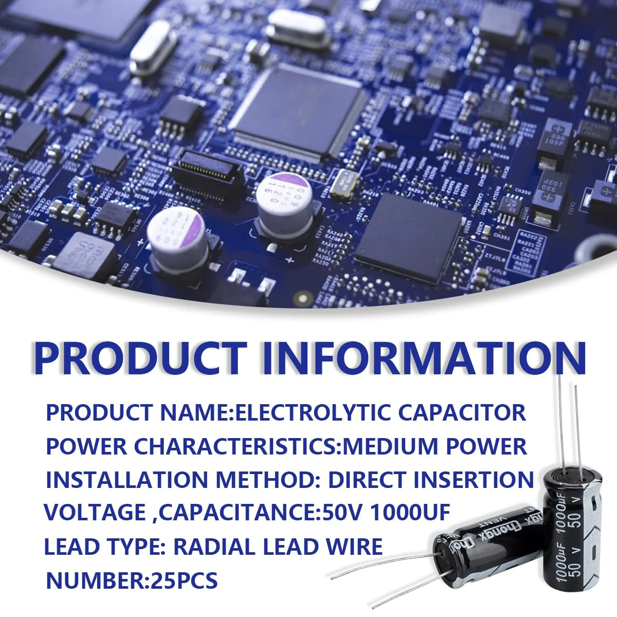 Innfeeltech Electrolytic Capacitors 1000uF 50V Aluminium Radial Electrolytic Capacitors Pack of 25 50 V 1000 uF, 25 pieces - Image 2