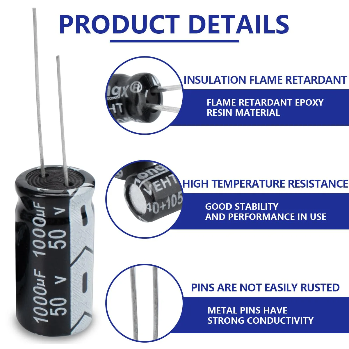 Innfeeltech Electrolytic Capacitors 1000uF 50V Aluminium Radial Electrolytic Capacitors Pack of 25 50 V 1000 uF, 25 pieces - Image 3