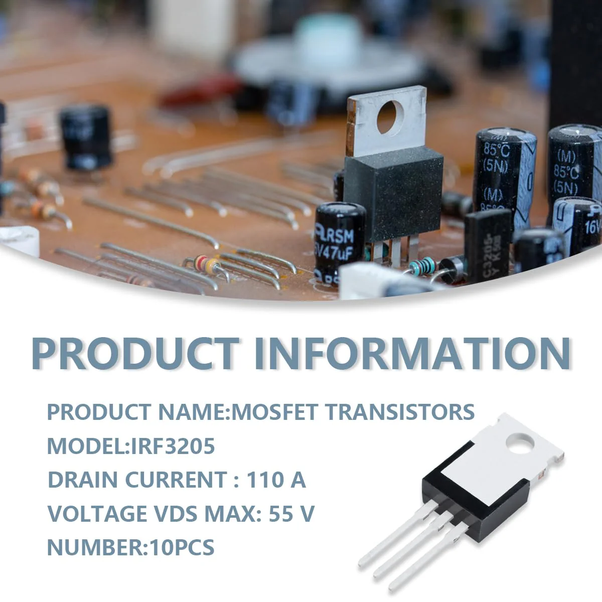 Innfeeltech MOSFET Transistors IRF3205 110A 55V Field Effect Tubes N-Channel To-220 Power MOSFET Field Effect Transistor Rectifier Pack of 10 IRF3205, 110A 55V - Image 2