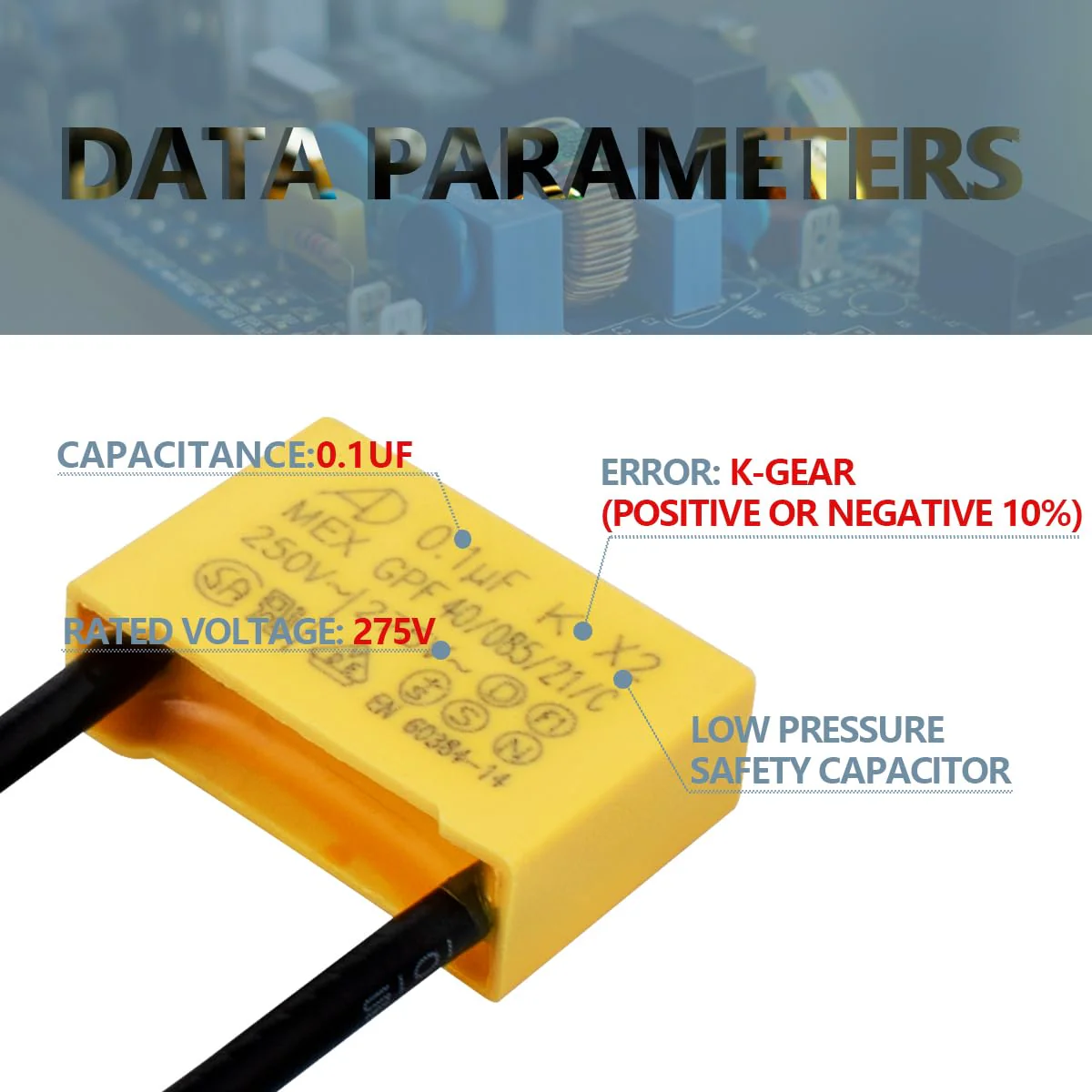 Innfeeltech Safety Capacitors 0.1uF 275V X2 Anti-Interference for Differential Interference Capacitors 18 x 12 x 6 mm, Pitch P 40/40 mm, Pack of 8 0.1uF 40mm/40mm - Image 3