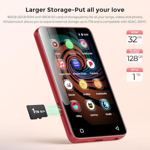 innioasis 160GB MP3 Player with Bluetooth and WiFi, Android Music Player with Spotify,Amazon Music,Pandora,4" Full Touch Screen MP3 Player with Audible,Libby,Audiobooks (Black_Red) Red - Image 5