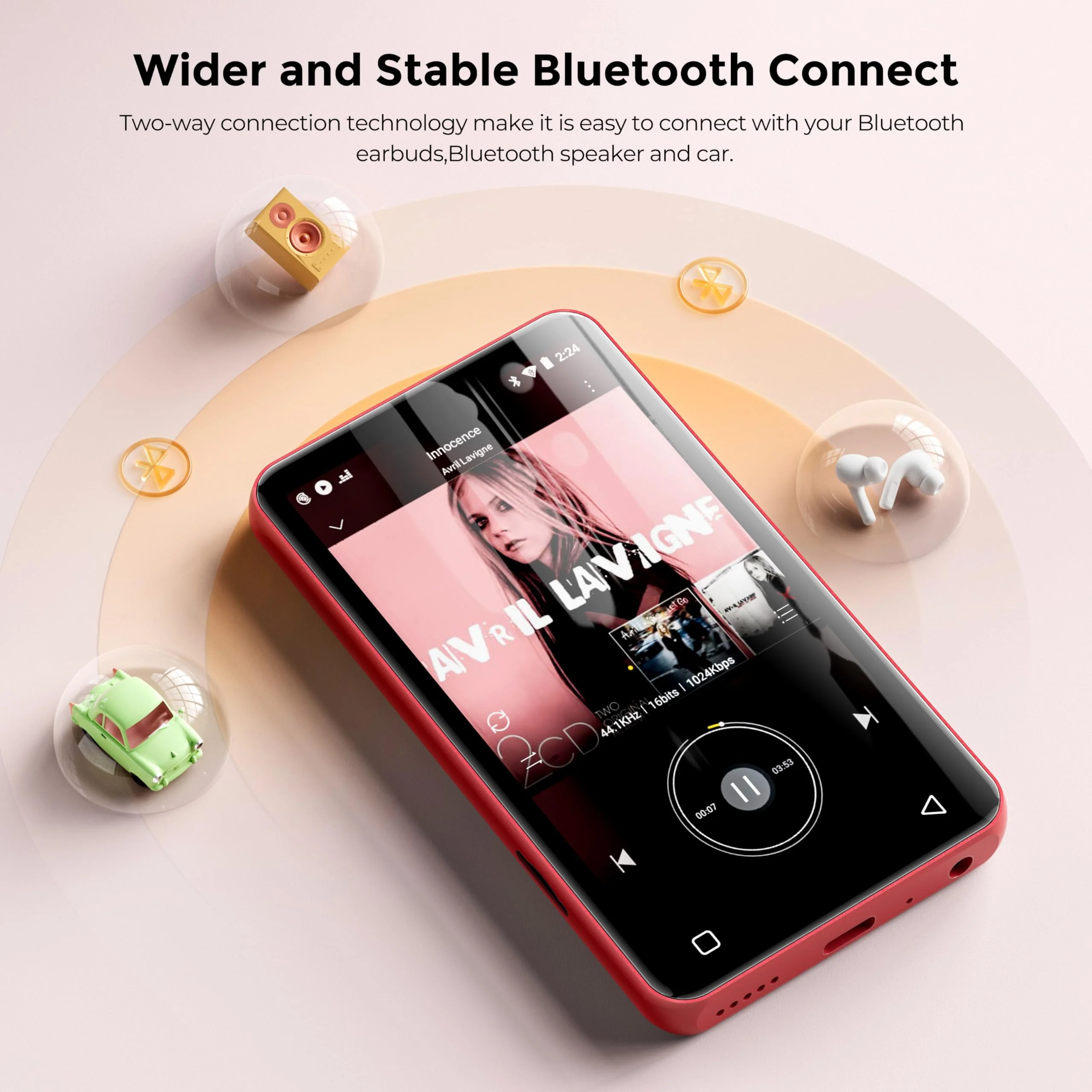 innioasis 160GB MP3 Player with Bluetooth and WiFi, Android Music Player with Spotify,Amazon Music,Pandora,4" Full Touch Screen MP3 Player with Audible,Libby,Audiobooks (Black_Red) Red - Image 6
