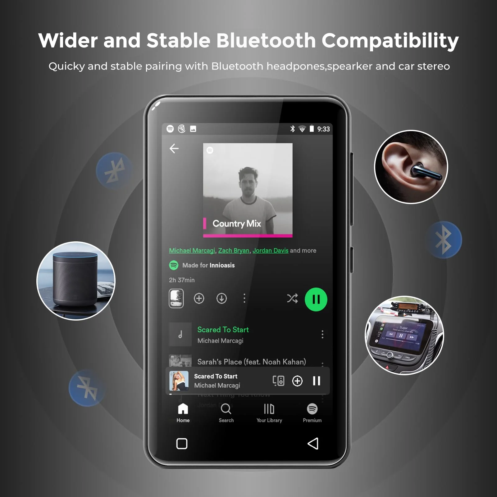 innioasis 80GB MP3 Player with Bluetooth and WiFi, MP3 Player for Kids with Spotify, Spotify Kids, Pandora, Audible, 4.0" Touch Screen Music Player with Parental Controls, Up to 1TB (Black+ Grey) - Image 6