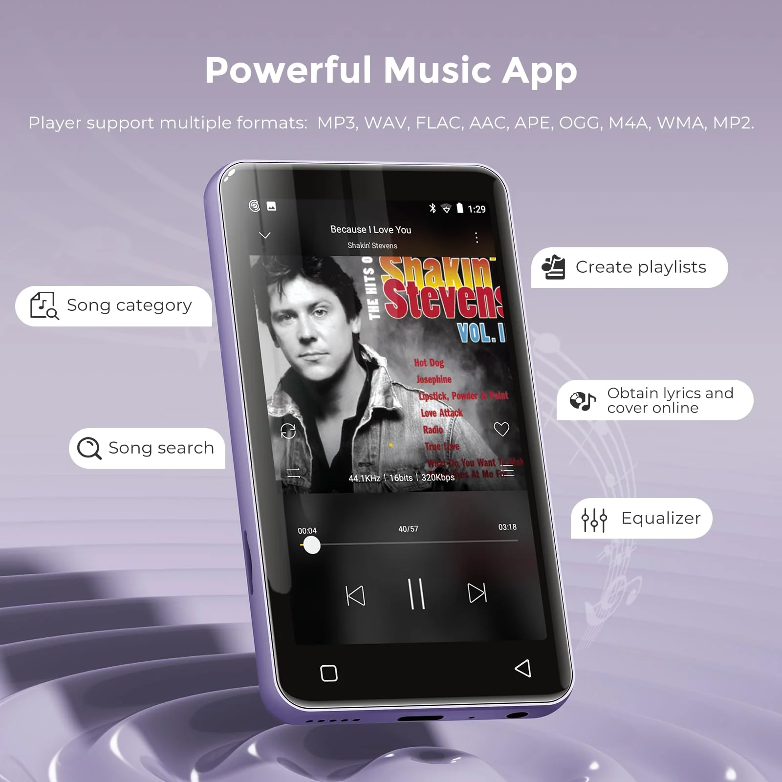 innioasis 80GB MP3 Player with Bluetooth and WiFi, MP3 Player for Kids with Spotify, Spotify Kids, Pandora, Audible, 4.0" Touch Screen Music Player with Parental Controls, Up to 1TB (White+ Purple) - Image 3