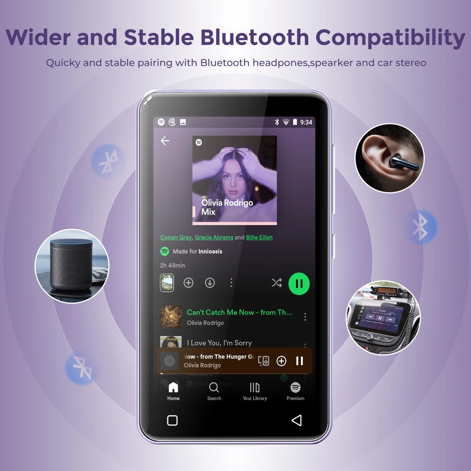 innioasis 80GB MP3 Player with Bluetooth and WiFi, MP3 Player for Kids with Spotify, Spotify Kids, Pandora, Audible, 4.0" Touch Screen Music Player with Parental Controls, Up to 1TB (White+ Purple) - Image 6