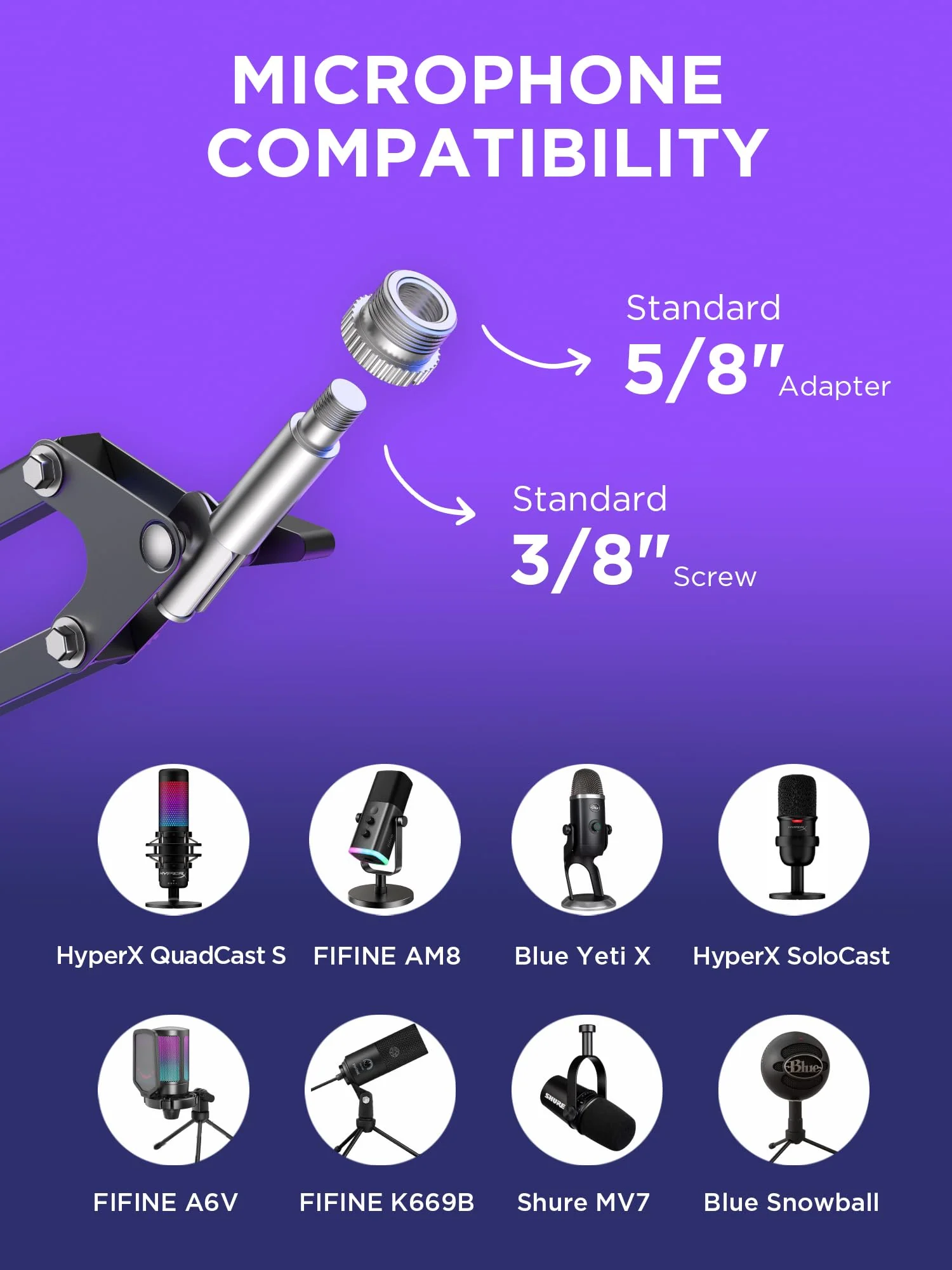 InnoGear Boom Arm Microphone Mic Stand for Blue Yeti HyperX QuadCast SoloCast Snowball Fifine Shure SM7B and other Mic, Large Black - Image 4