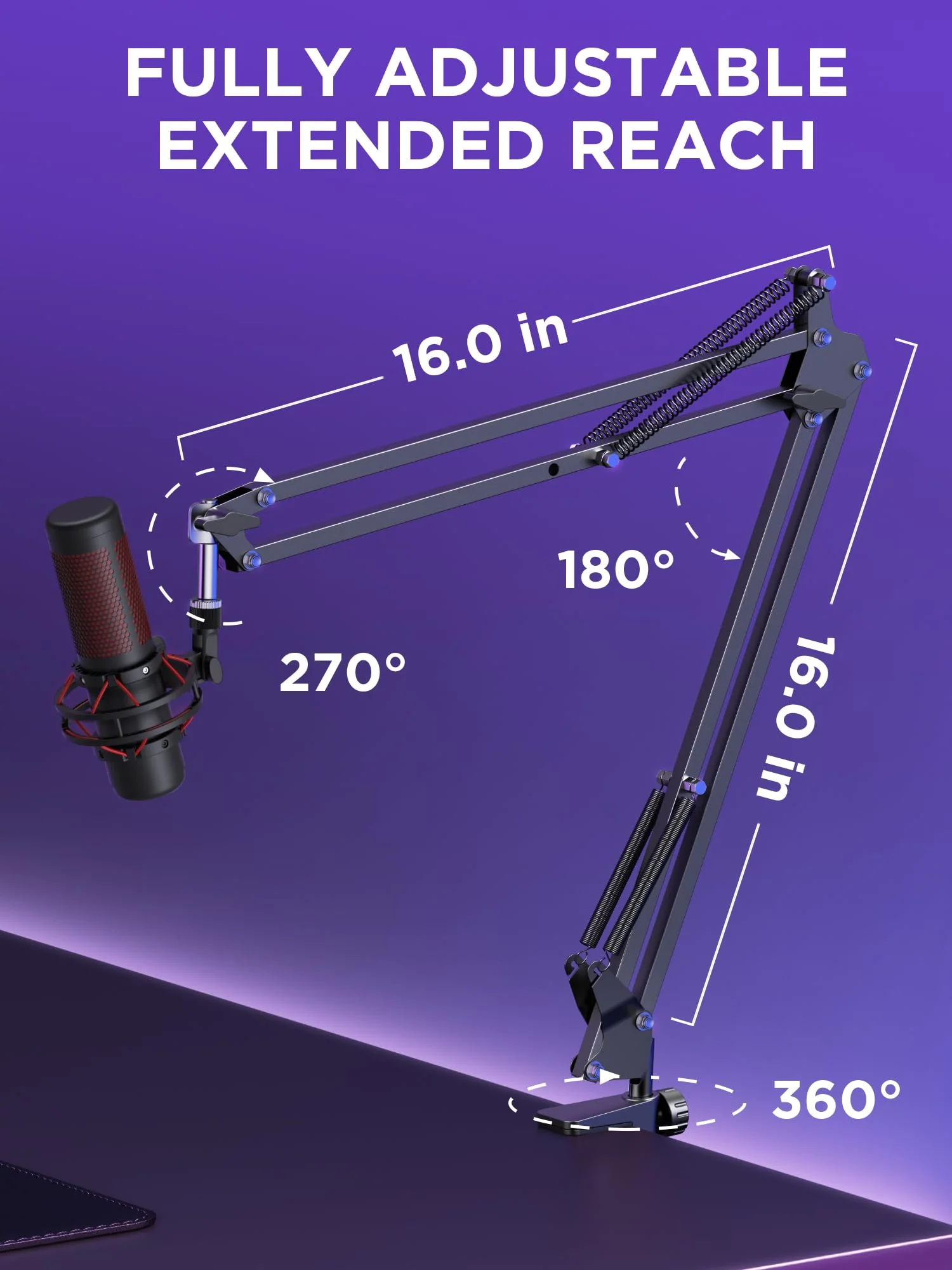 InnoGear Boom Arm Microphone Mic Stand for Blue Yeti HyperX QuadCast SoloCast Snowball Fifine Shure SM7B and other Mic, Large Black - Image 5