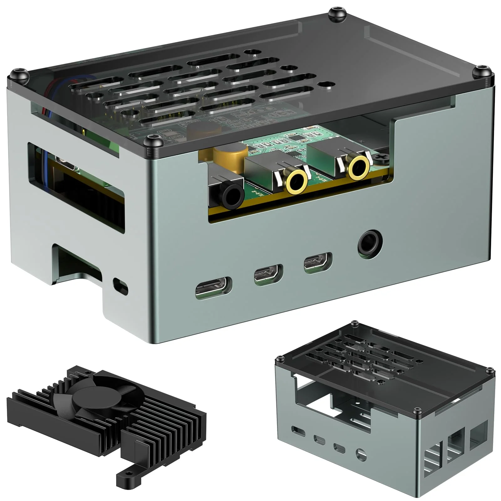 InnoMaker Aluminum Alloy Case for Raspberry Pi 4 - Compatible with DAC/DAC PRO/AMP/AMP PRO/RS485&CAN HAT, 3510 PWM Fan & Passive Heatsink Cooling for Expanded Boards - Image 2
