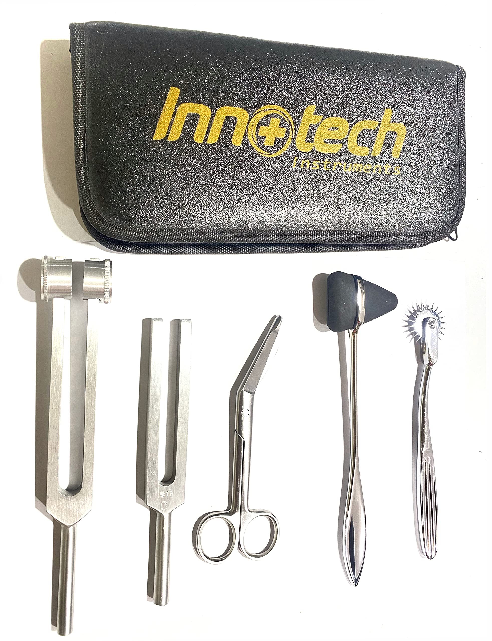 Innotech Diagnostic Reflex and Neurology Sensitivity Diagnostics 5-Piece Set with Nerve Wheel Reflex Hammer Bandage Scissors and Tuning Fork with 512 Hz and 128 Hz (Reflex Set) - Image 7