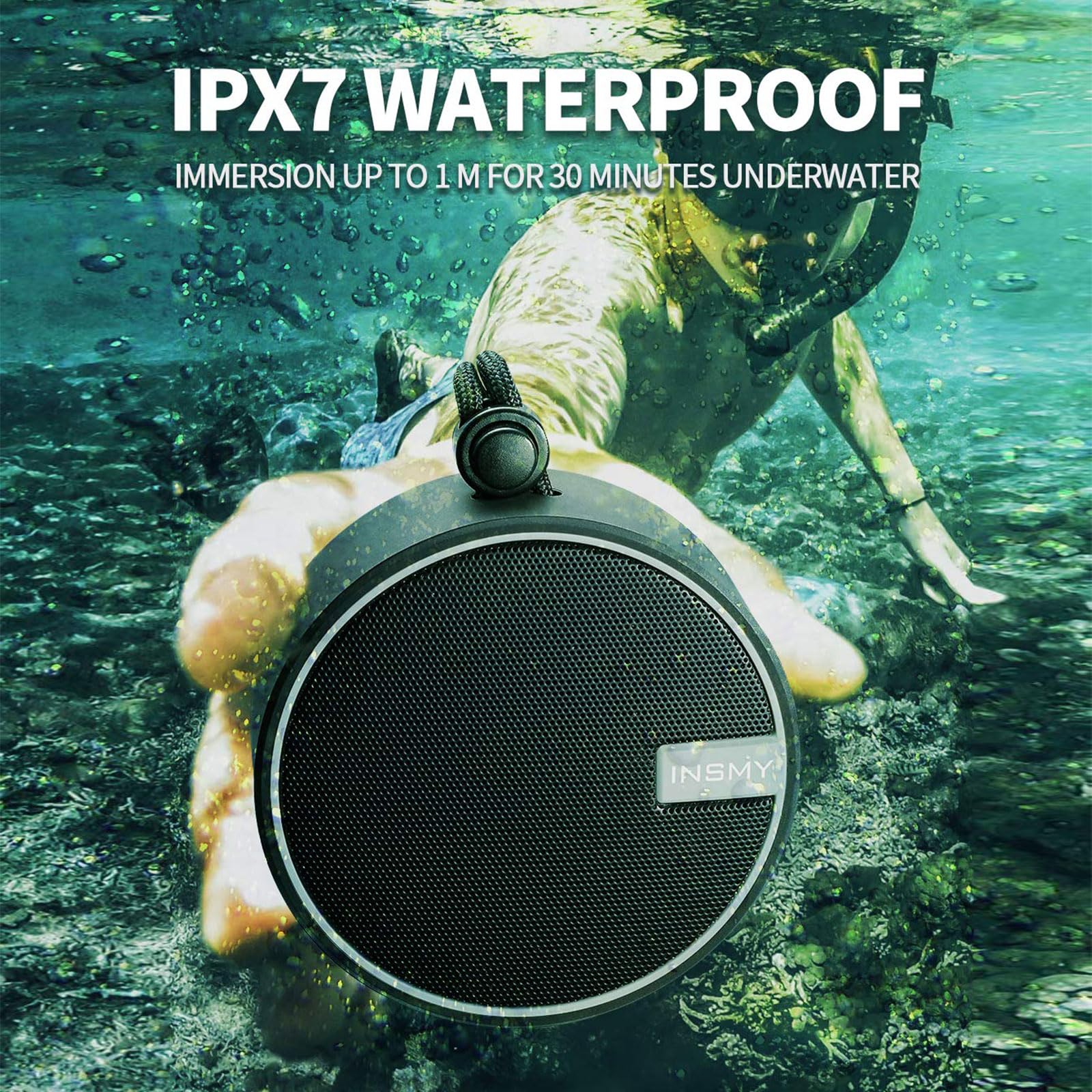 INSMY C12 IPX7 Waterproof Shower Bluetooth Speaker, Portable Small Speaker, Speakers Bluetooth Wireless Loud Clear Sound Support TF Card Suction Cup for Kayak Canoe Beach Gift (Black) Black - Image 2