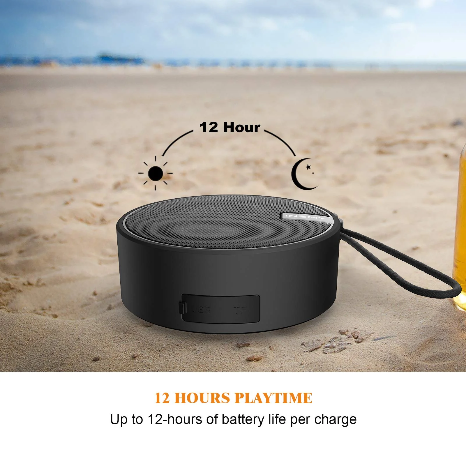 INSMY C12 IPX7 Waterproof Shower Bluetooth Speaker, Portable Small Speaker, Speakers Bluetooth Wireless Loud Clear Sound Support TF Card Suction Cup for Kayak Canoe Beach Gift (Black) Black - Image 5