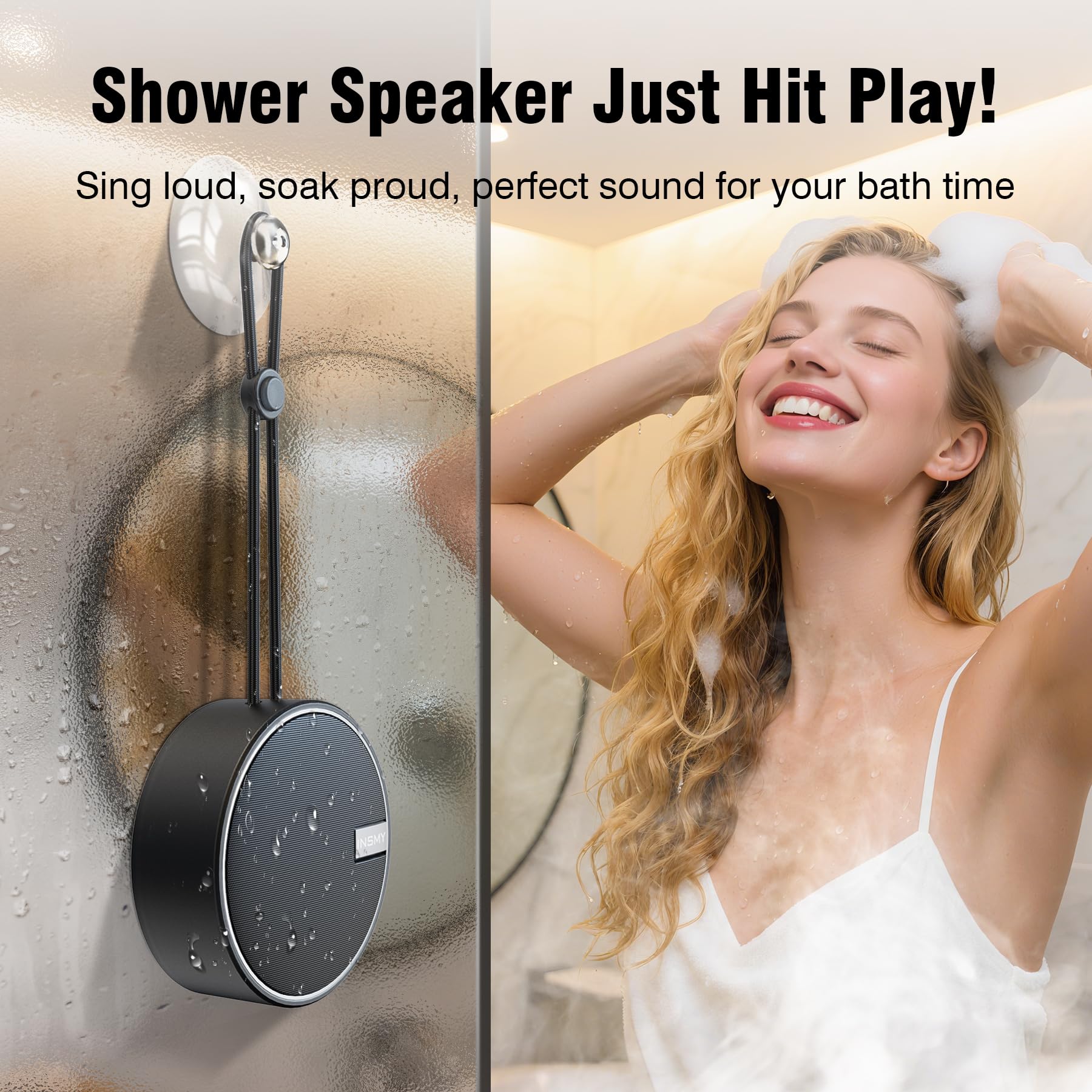 INSMY C12 IPX7 Waterproof Shower Bluetooth Speaker, Portable Small Speaker, Speakers Bluetooth Wireless Loud Clear Sound Support TF Card Suction Cup for Kayak Canoe Beach Gift (Black) Black - Image 9