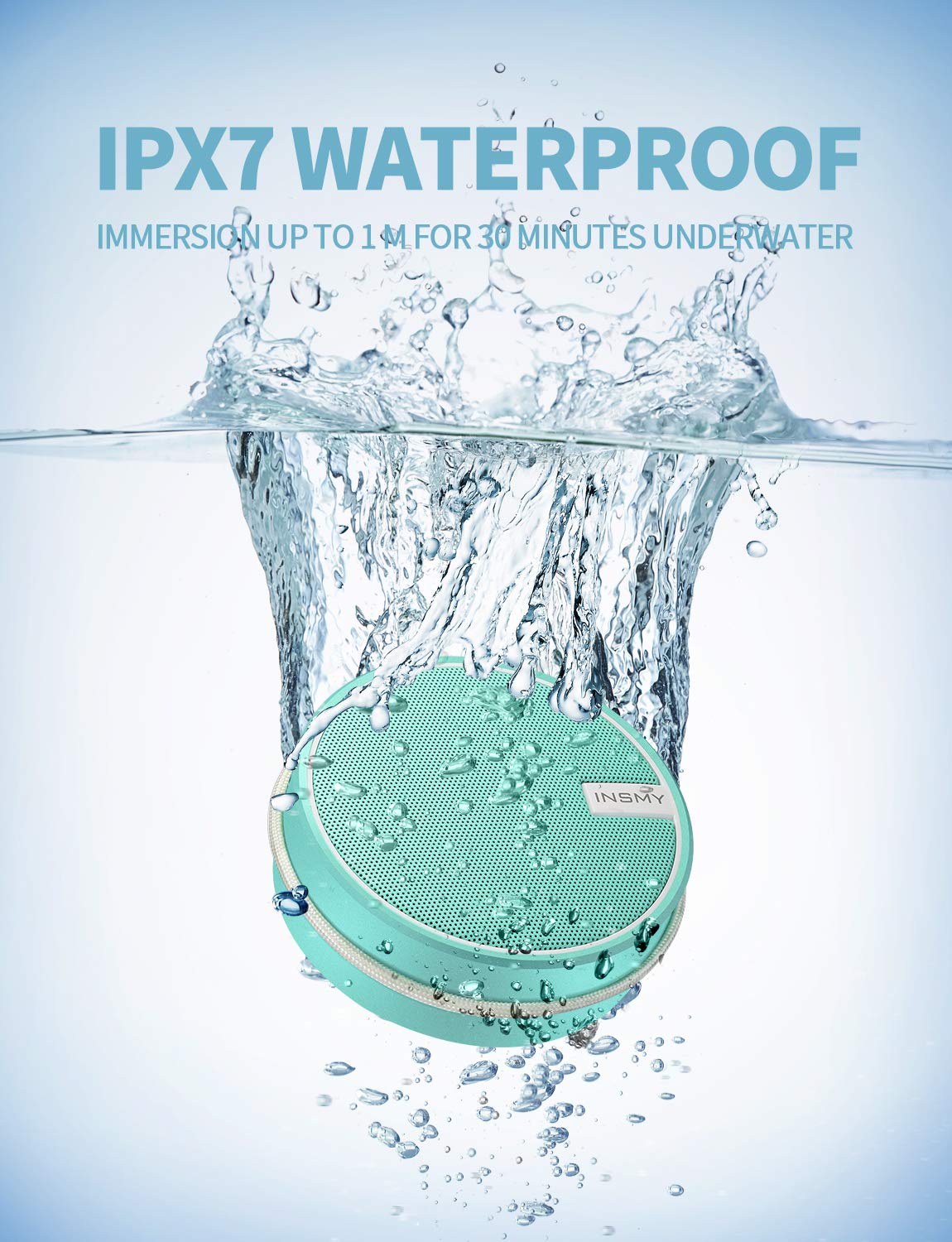 INSMY C12 IPX7 Waterproof Shower Bluetooth Speaker, Portable Small Speaker, Speakers Bluetooth Wireless Loud Clear Sound Support TF Card Suction Cup for Outdoor Kayak Canoe Beach Gift (Mint) Mint - Image 2