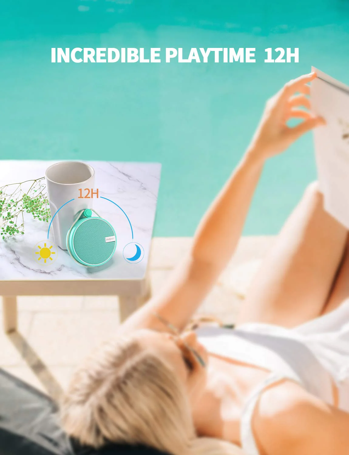 INSMY C12 IPX7 Waterproof Shower Bluetooth Speaker, Portable Small Speaker, Speakers Bluetooth Wireless Loud Clear Sound Support TF Card Suction Cup for Outdoor Kayak Canoe Beach Gift (Mint) Mint - Image 3