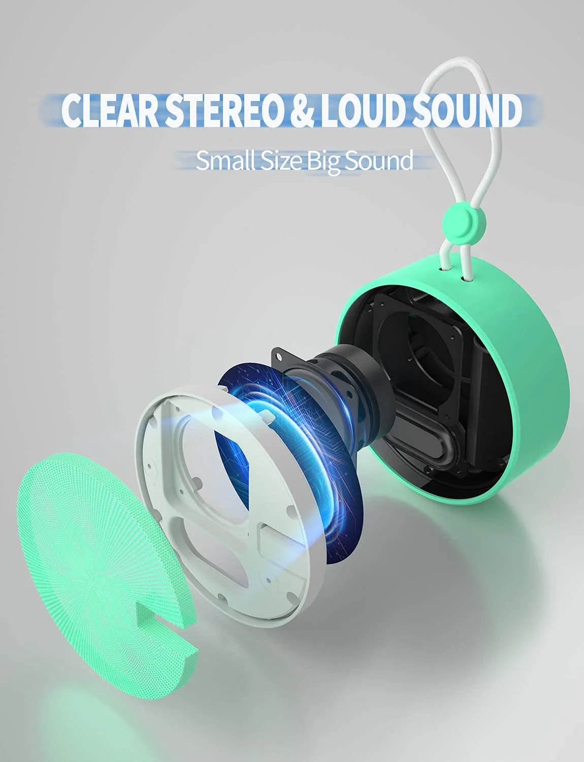 INSMY C12 IPX7 Waterproof Shower Bluetooth Speaker, Portable Small Speaker, Speakers Bluetooth Wireless Loud Clear Sound Support TF Card Suction Cup for Outdoor Kayak Canoe Beach Gift (Mint) Mint - Image 7