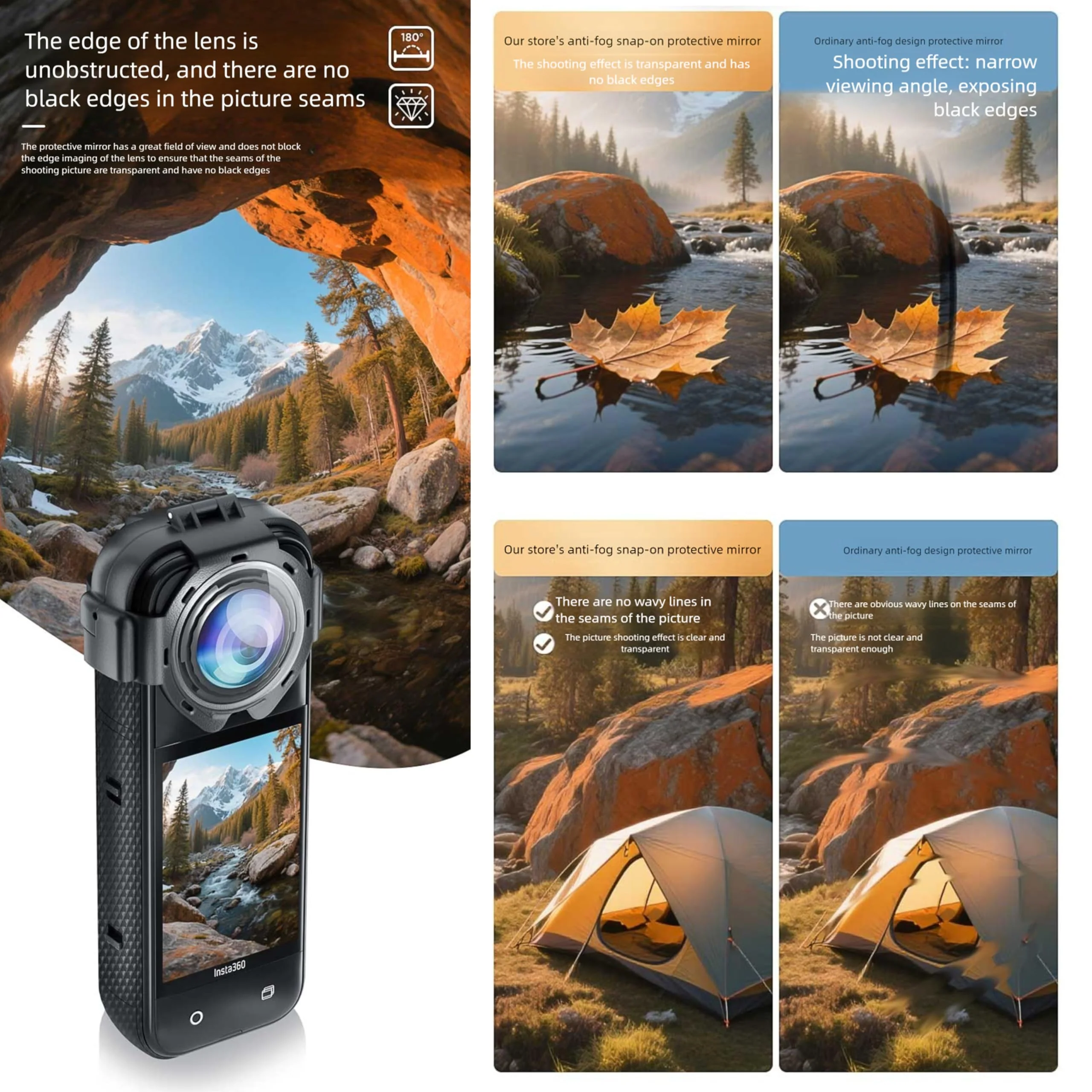 Insta 360 X5 Premium Glass Lens Guard Set for Insta360 X 5 X5 Protective Cover Case Cap Anti-fog Snap-on Protective Mirror - Image 2