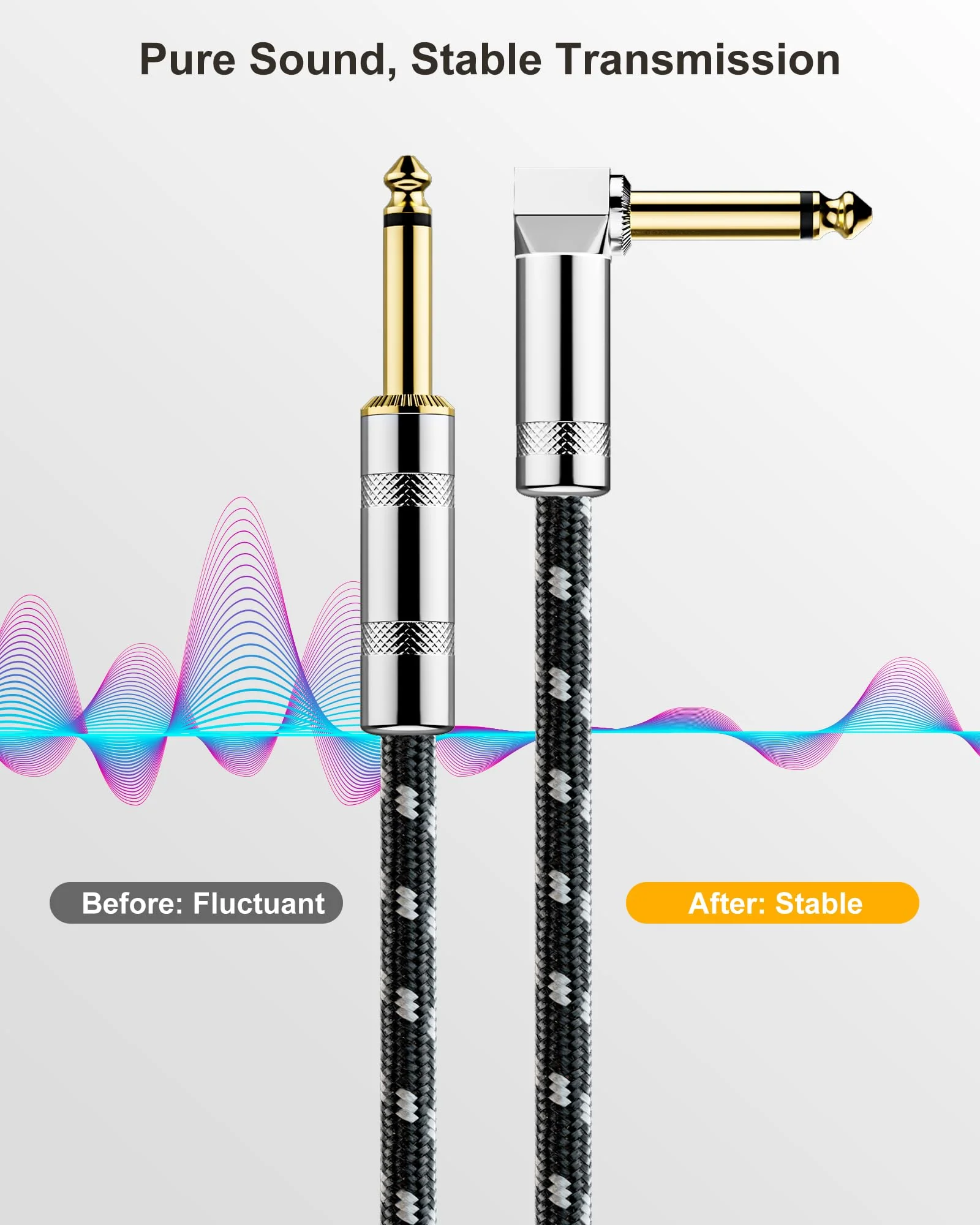 Instrument Cable 15ft(4.5M),Nylon Braided Electric Guitar Cable with 1/4 Inch TS Right Angle to Straight, Amp Cord,Guitar Aux Cord with 22AWG OFC Core for Mixer,Microphone,Mandolin,Pro Audio 15 Feet Right Angle& Straight 22AWG - Image 5