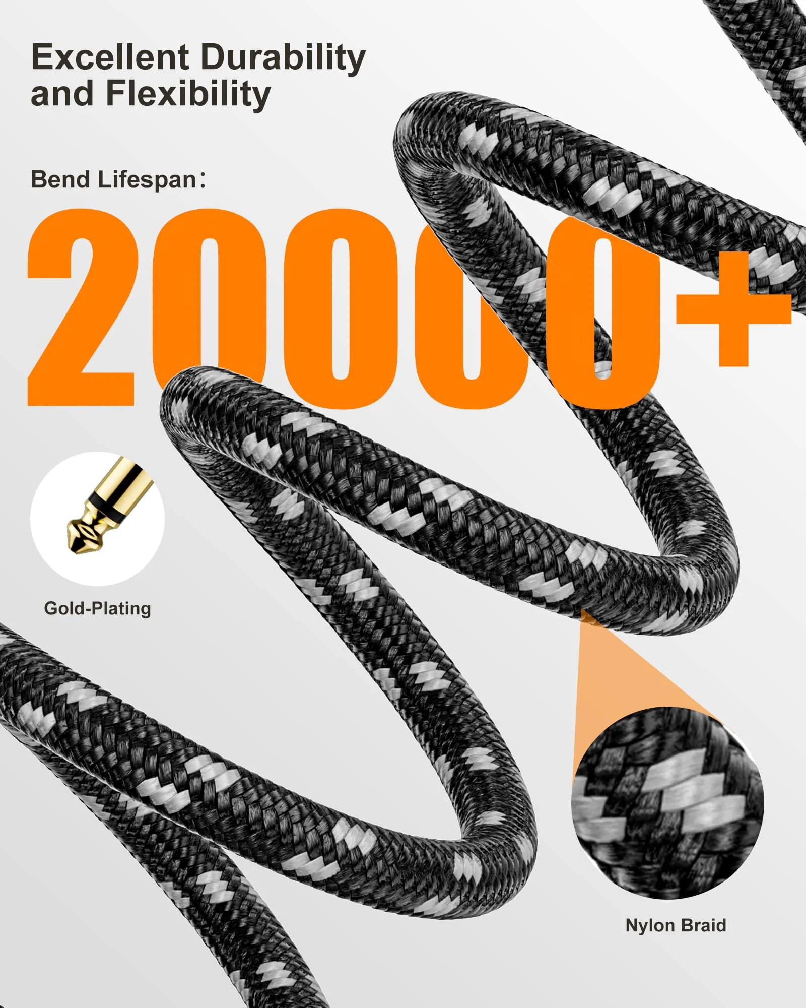 Instrument Cable 15ft(4.5M),Nylon Braided Electric Guitar Cable with 1/4 Inch TS Right Angle to Straight, Amp Cord,Guitar Aux Cord with 22AWG OFC Core for Mixer,Microphone,Mandolin,Pro Audio 15 Feet Right Angle& Straight 22AWG - Image 6