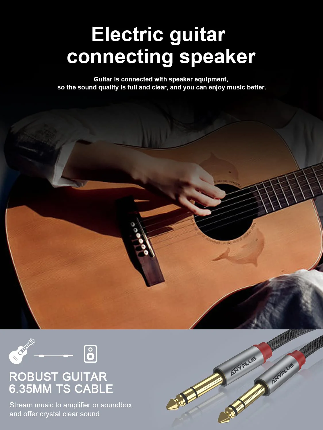Instrument Cable,【6.6ft/ 2m-2pack】 6.35mm Male to Male 1/4 inch to 1/4 inch Audio Cable, Fish Wire Braided TRS Cable, for Guitar Cable, Bass, Keyboard, Mixer, Amplifier, Equalizer, Speaker. 6.6Ft/2M-2Pack - Image 4