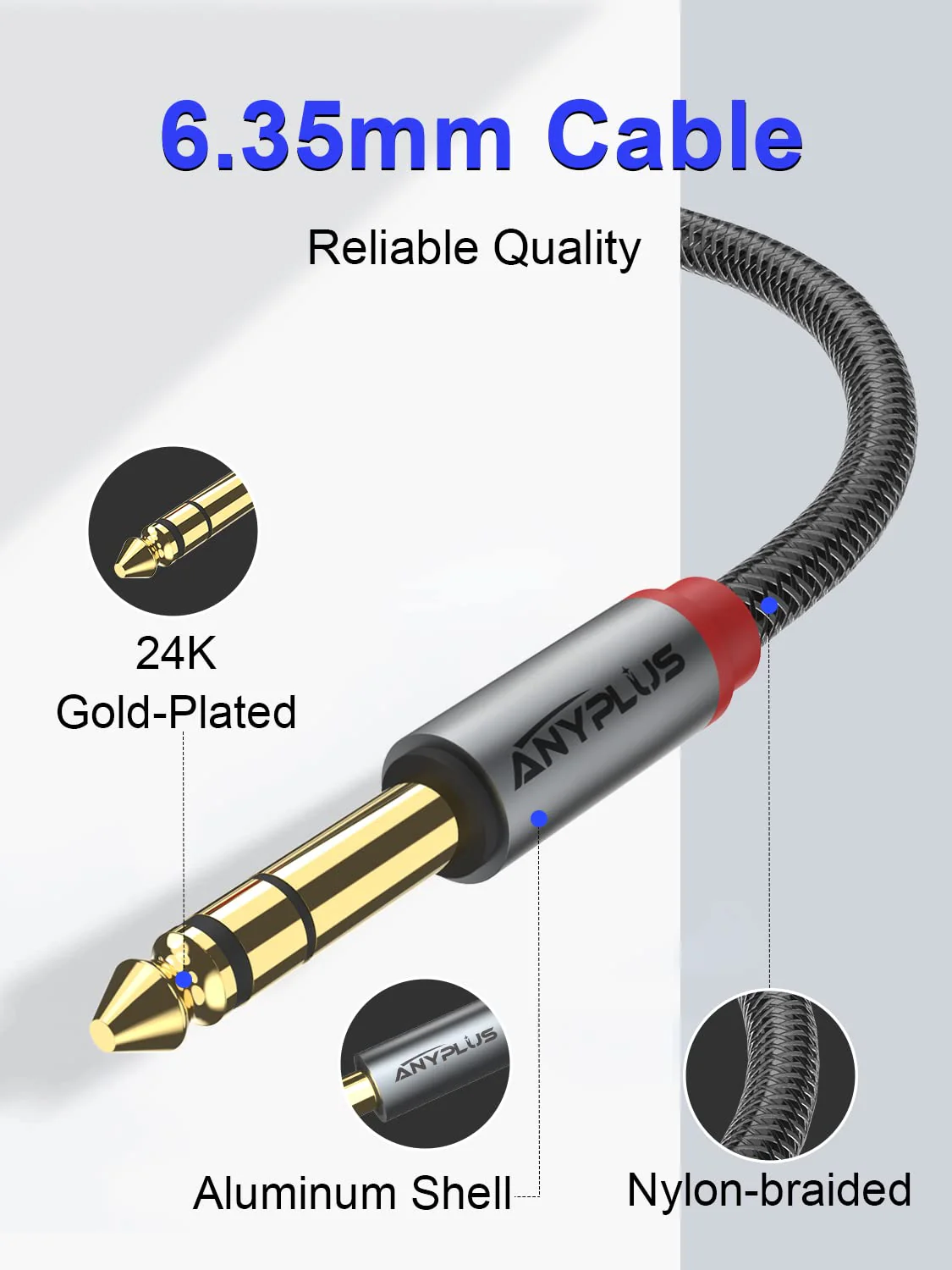 Instrument Cable,【6.6ft/ 2m-2pack】 6.35mm Male to Male 1/4 inch to 1/4 inch Audio Cable, Fish Wire Braided TRS Cable, for Guitar Cable, Bass, Keyboard, Mixer, Amplifier, Equalizer, Speaker. 6.6Ft/2M-2Pack - Image 5