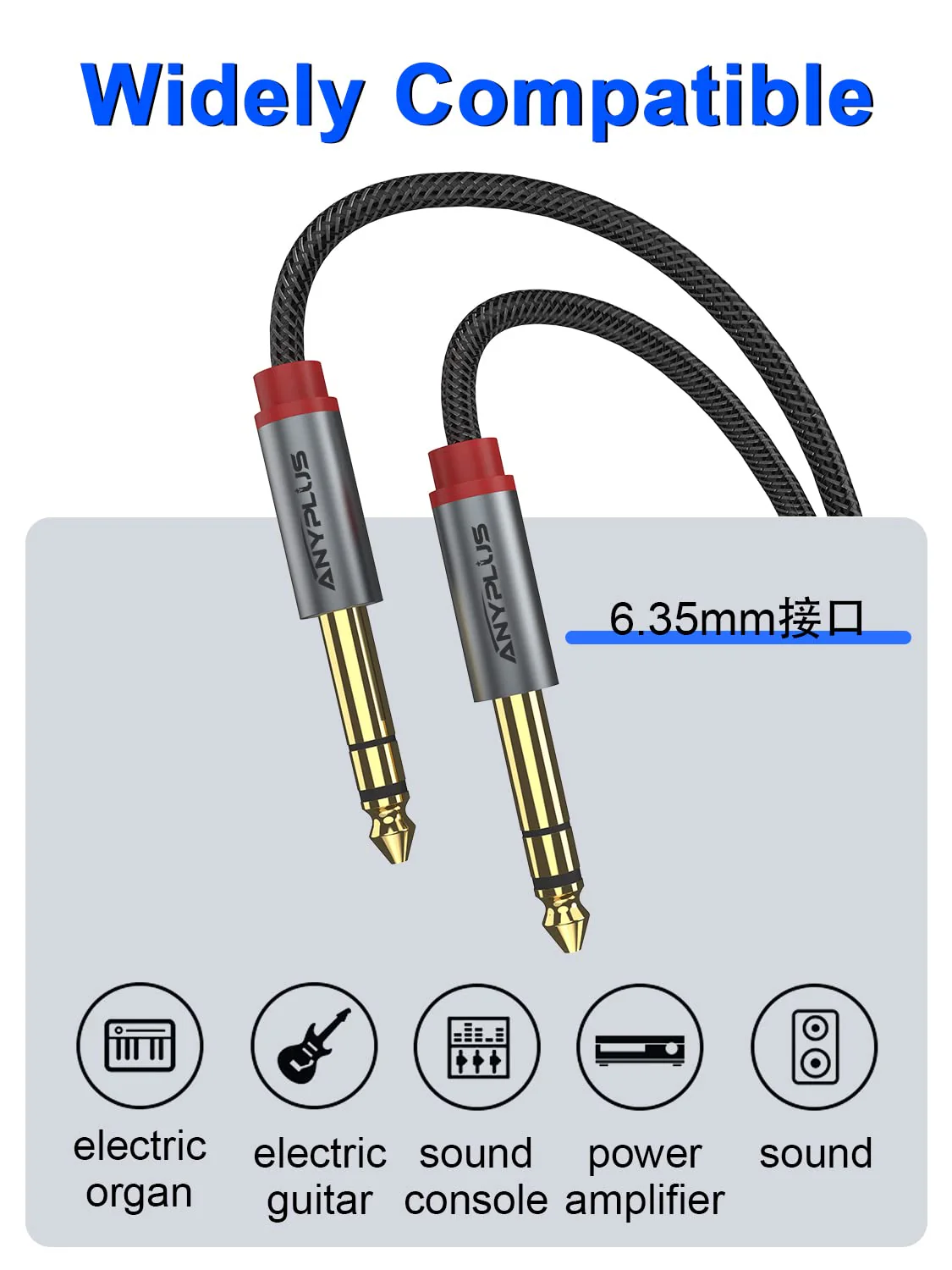 Instrument Cable,【6.6ft/ 2m-2pack】 6.35mm Male to Male 1/4 inch to 1/4 inch Audio Cable, Fish Wire Braided TRS Cable, for Guitar Cable, Bass, Keyboard, Mixer, Amplifier, Equalizer, Speaker. 6.6Ft/2M-2Pack - Image 7