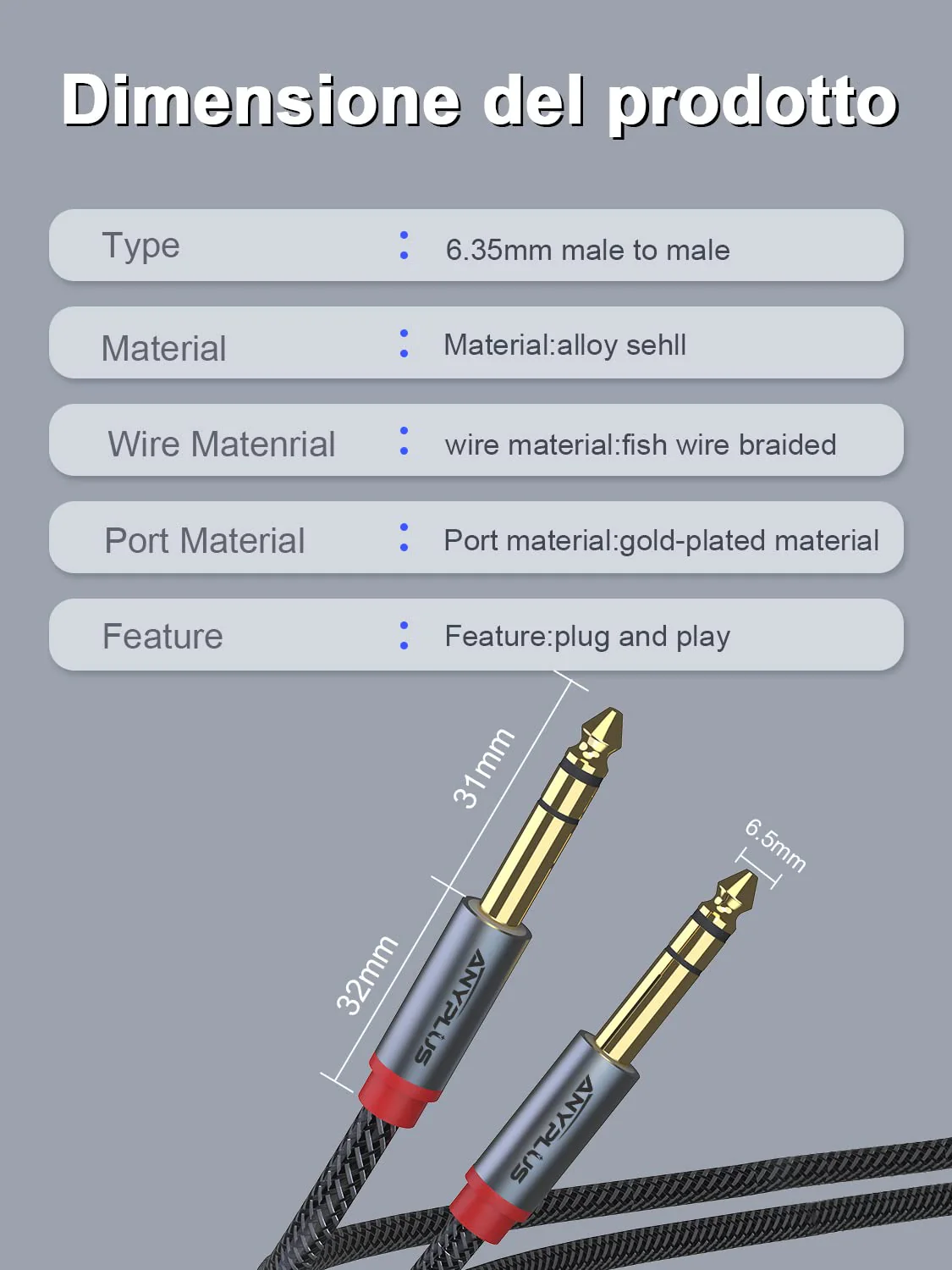 Instrument Cable,【6.6ft/ 2m-2pack】 6.35mm Male to Male 1/4 inch to 1/4 inch Audio Cable, Fish Wire Braided TRS Cable, for Guitar Cable, Bass, Keyboard, Mixer, Amplifier, Equalizer, Speaker. 6.6Ft/2M-2Pack - Image 8