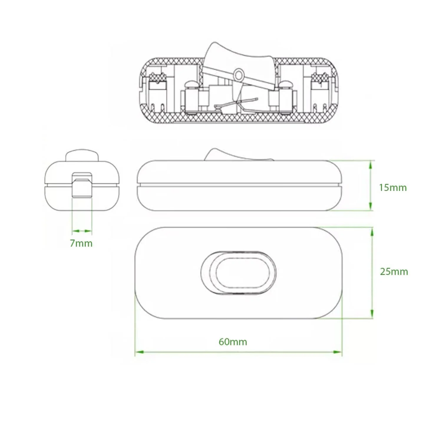 Intermediate Switch Cord Switch - 2-3-Pin 6A 250V - Cord Intermediate Switch, Rocker Switch, Supply Cable, Switch, Gold - Image 3