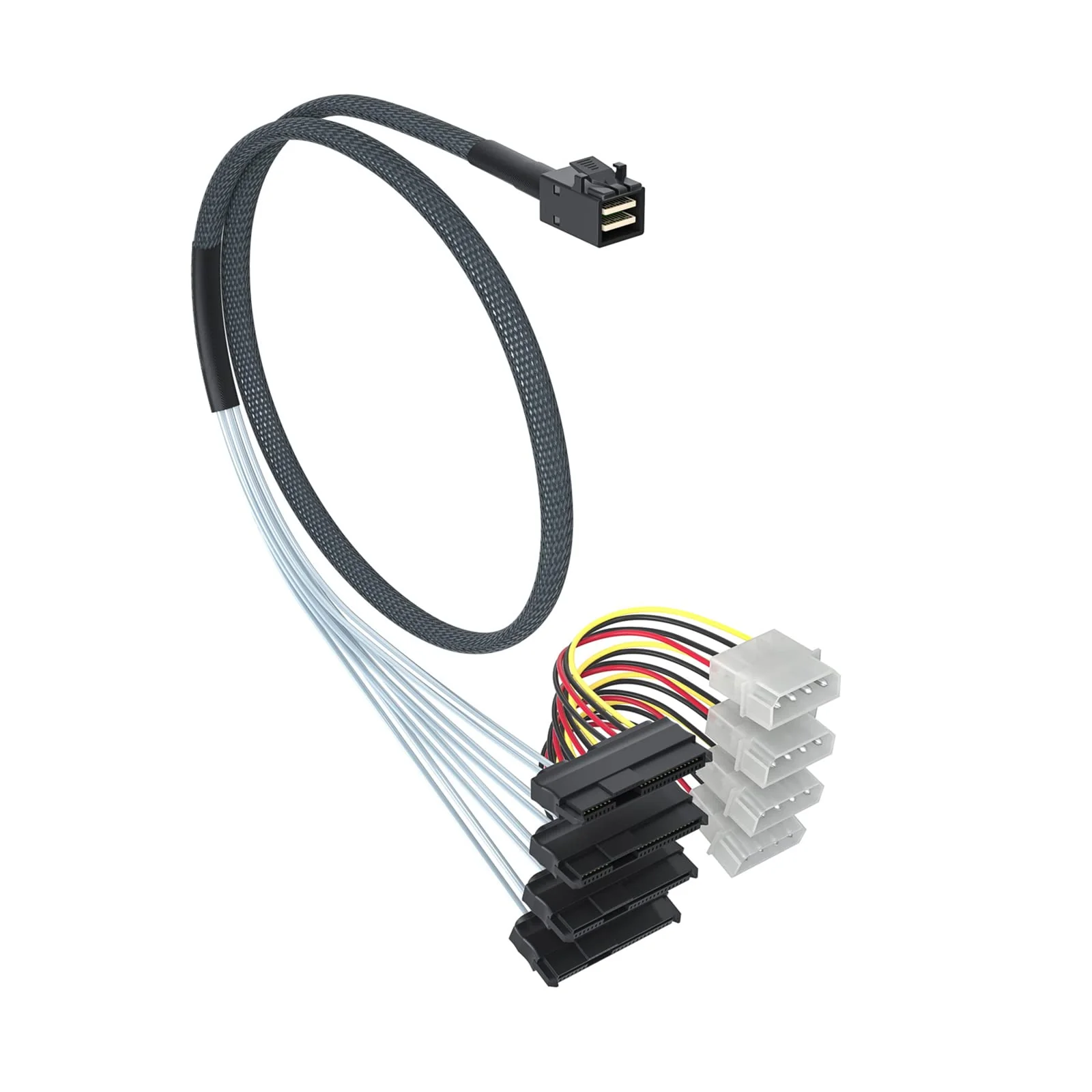 Internal Mini SAS HD SFF-8643 to 4xSFF-8482 Fan-Out SAS Cable with IDE Molex SATA Power for Raid Controller to Hard Drive, 12Gb/s, 0.5m(1.6ft) - Image 3