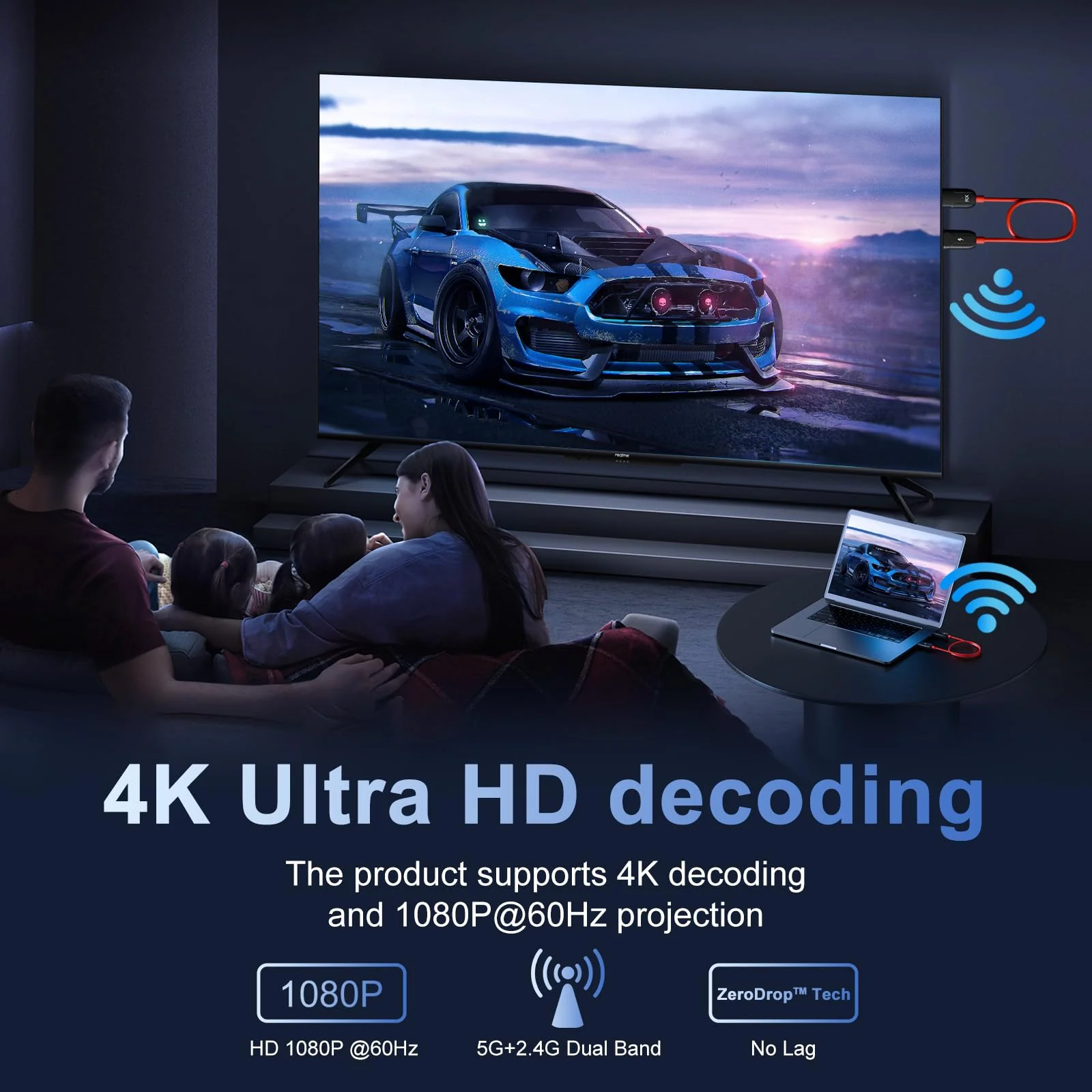 INVERSE NET Wireless HDMI Transmitter and Receiver, 4K Decode 1080P@60Hz Ultra HD Output, HDMI Wireless Support 2.4/5G Plug & Play for Video Streaming and Audio to Monitor from PC/Projector/TV Box black - Image 3