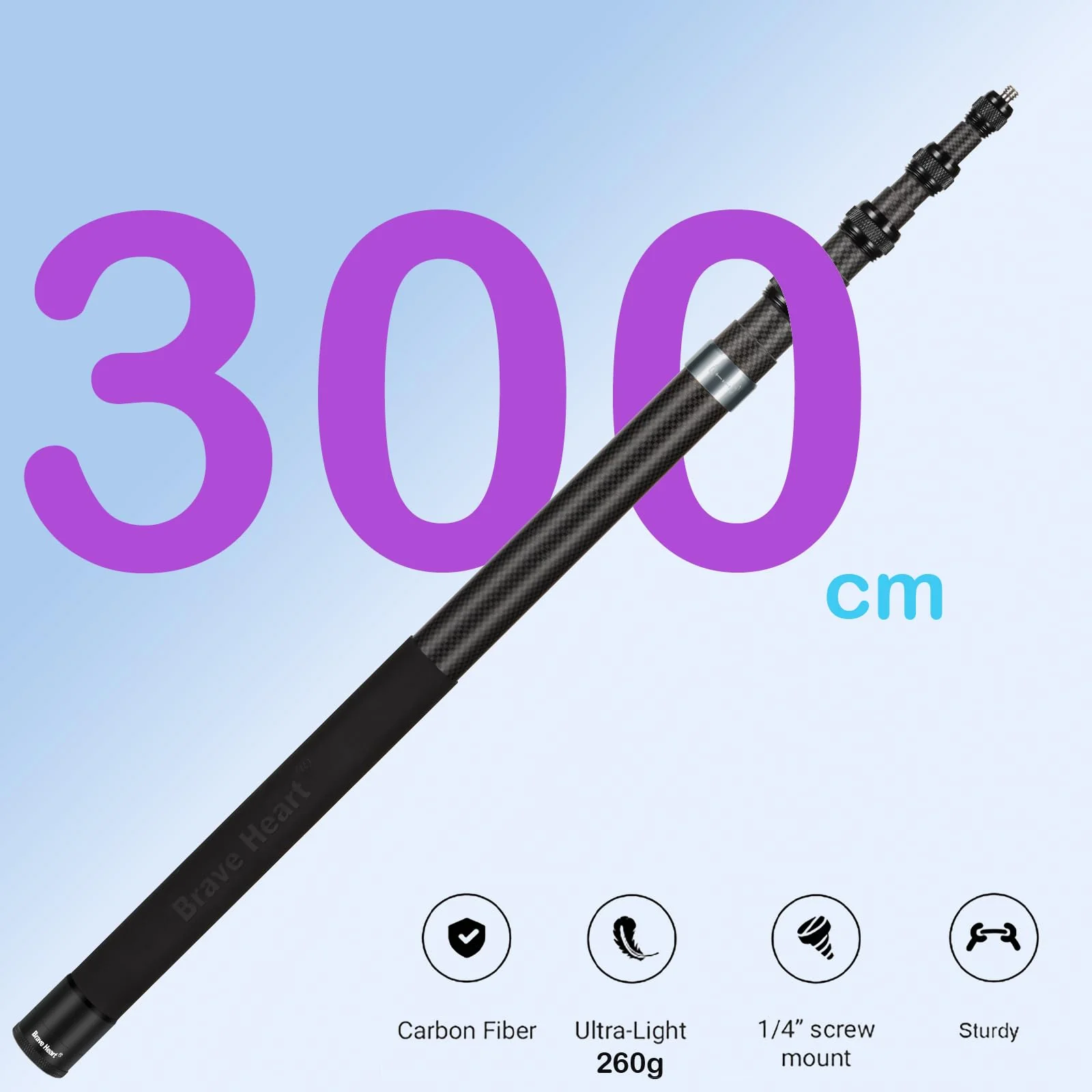 Invisible Selfie Stick Carbon Fiber, 118"/3.0m Extended, Compatible with Insta360 x4 Insta 360 x4 x3 x2 x Cameras (Grey) Grey - Image 3
